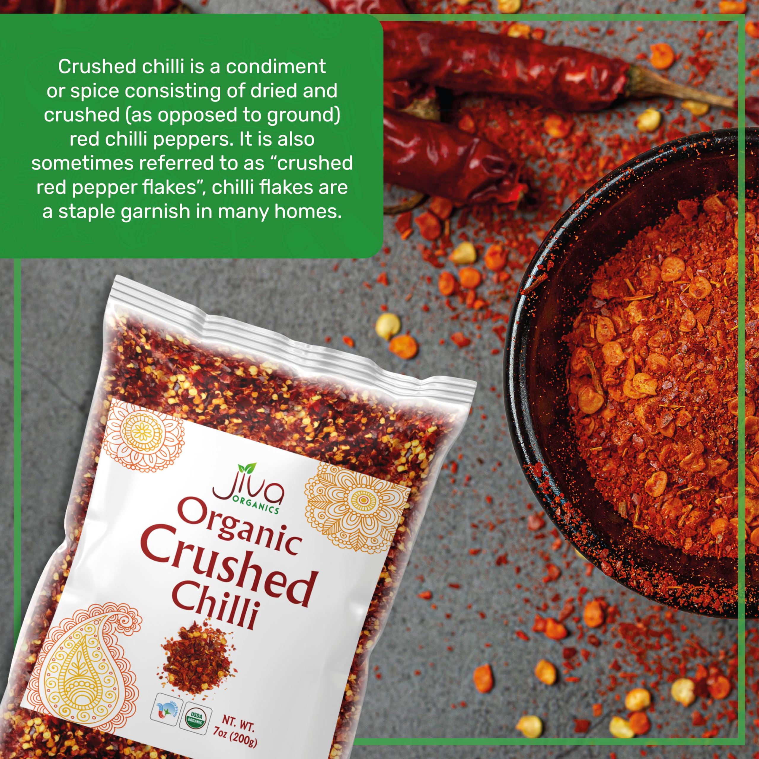 Jiva Organics chili flakes on pizza used to add medium heat