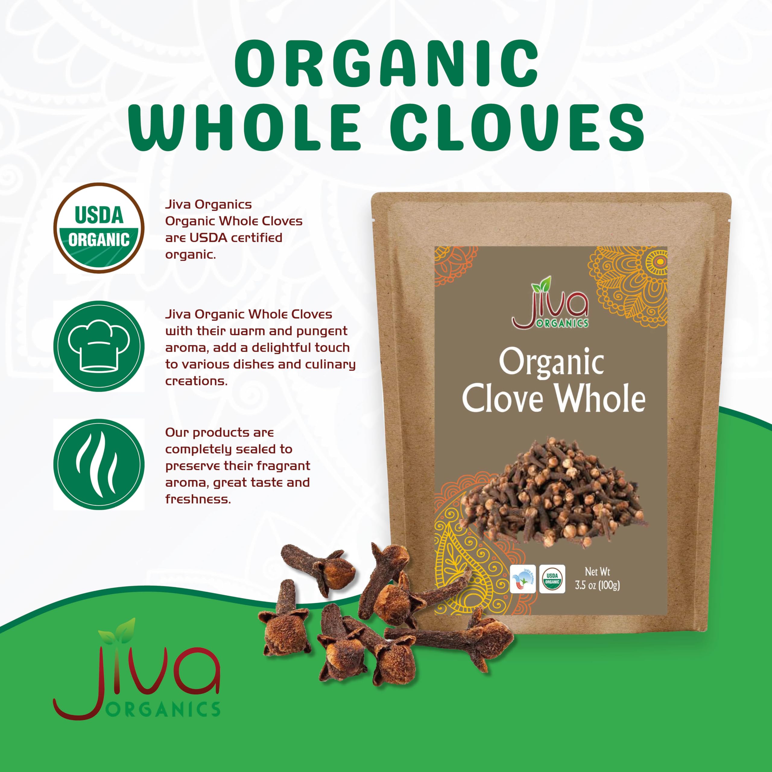Jiva Organics close-up of whole cloves with rich aroma.
