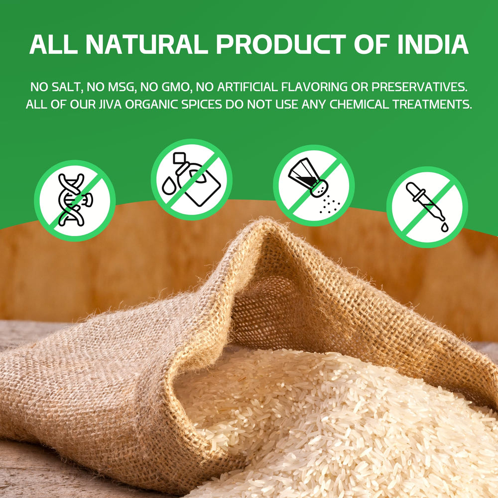 Jiva Organics cooked rice; non-sticky, soft, and flavorful.