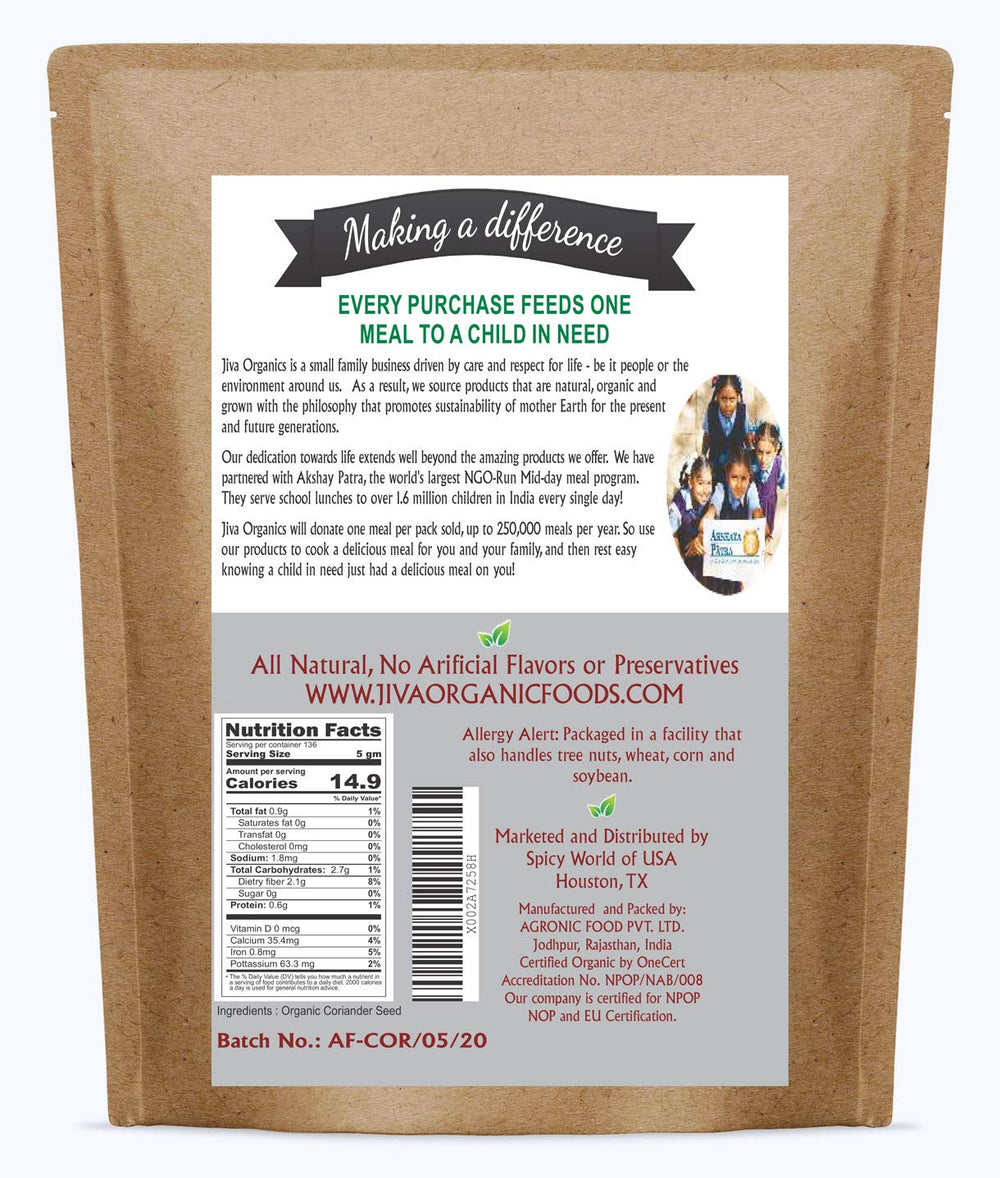 Storage-ready coriander seeds with long shelf life from Jiva Organics