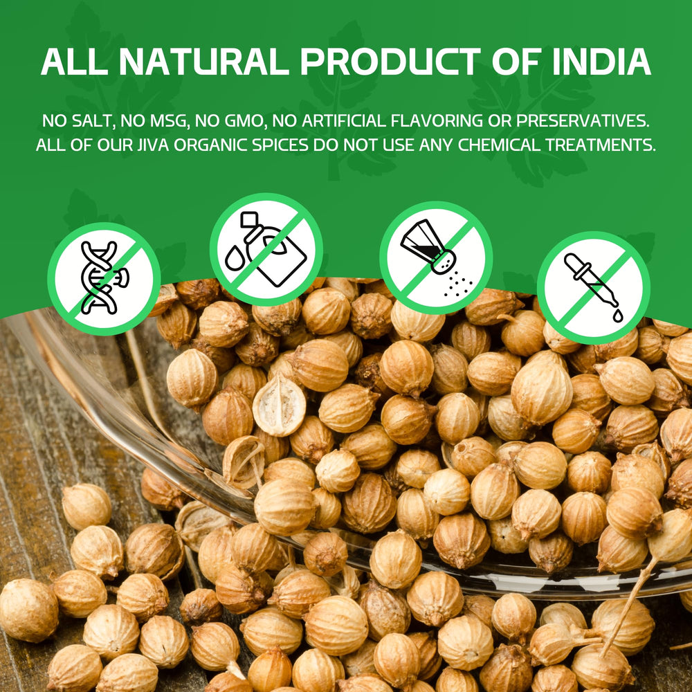 Jiva Organics coriander seeds add depth to sausages and spice blends.