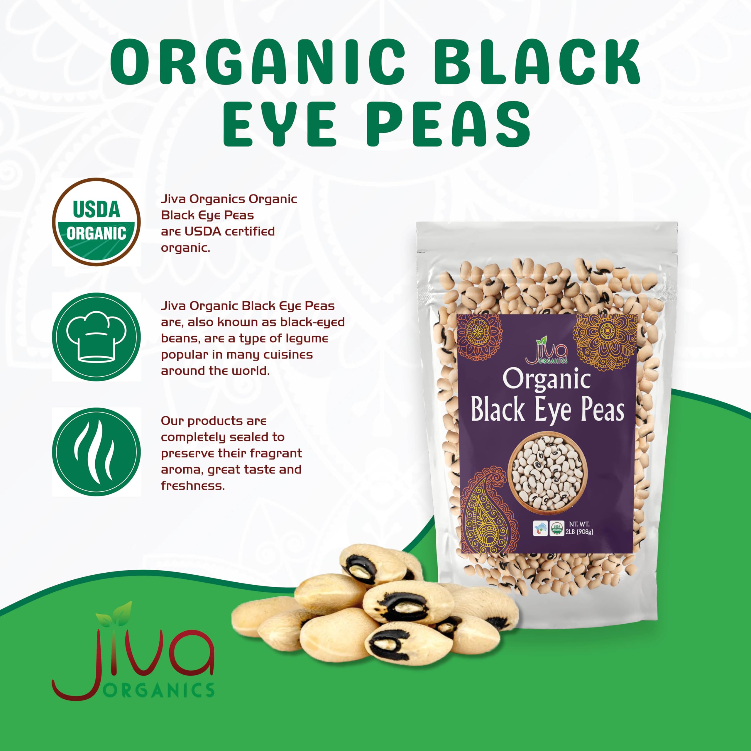 Jiva Organics cowpeas dry beans, versatile for Southern-style dishes.