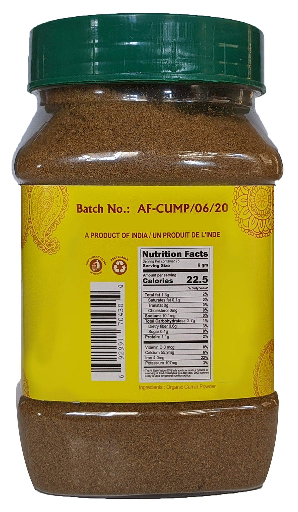 Close-up of sealed Jiva Organics cumin jar preserving aroma.