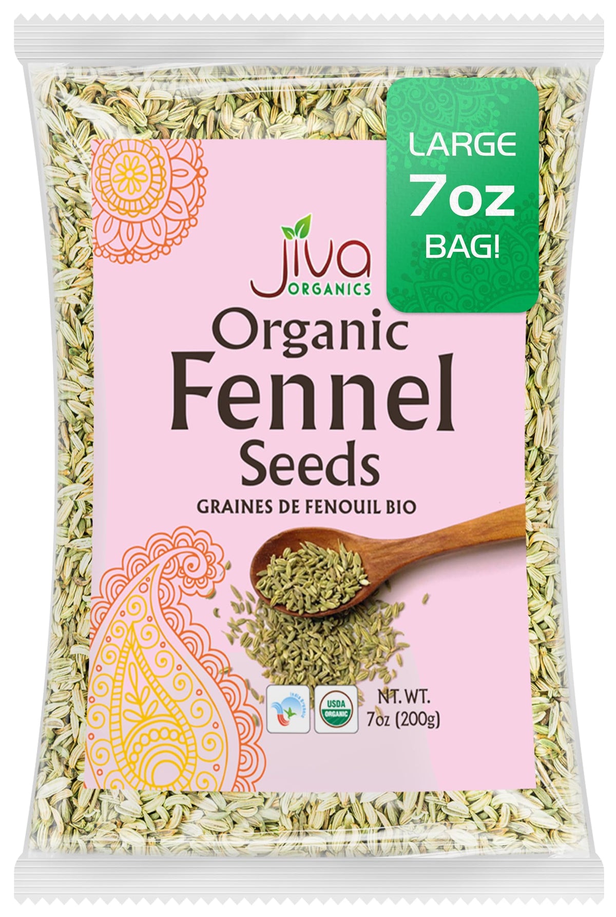 Jiva Organics fennel seeds bag front view for aromatic cooking