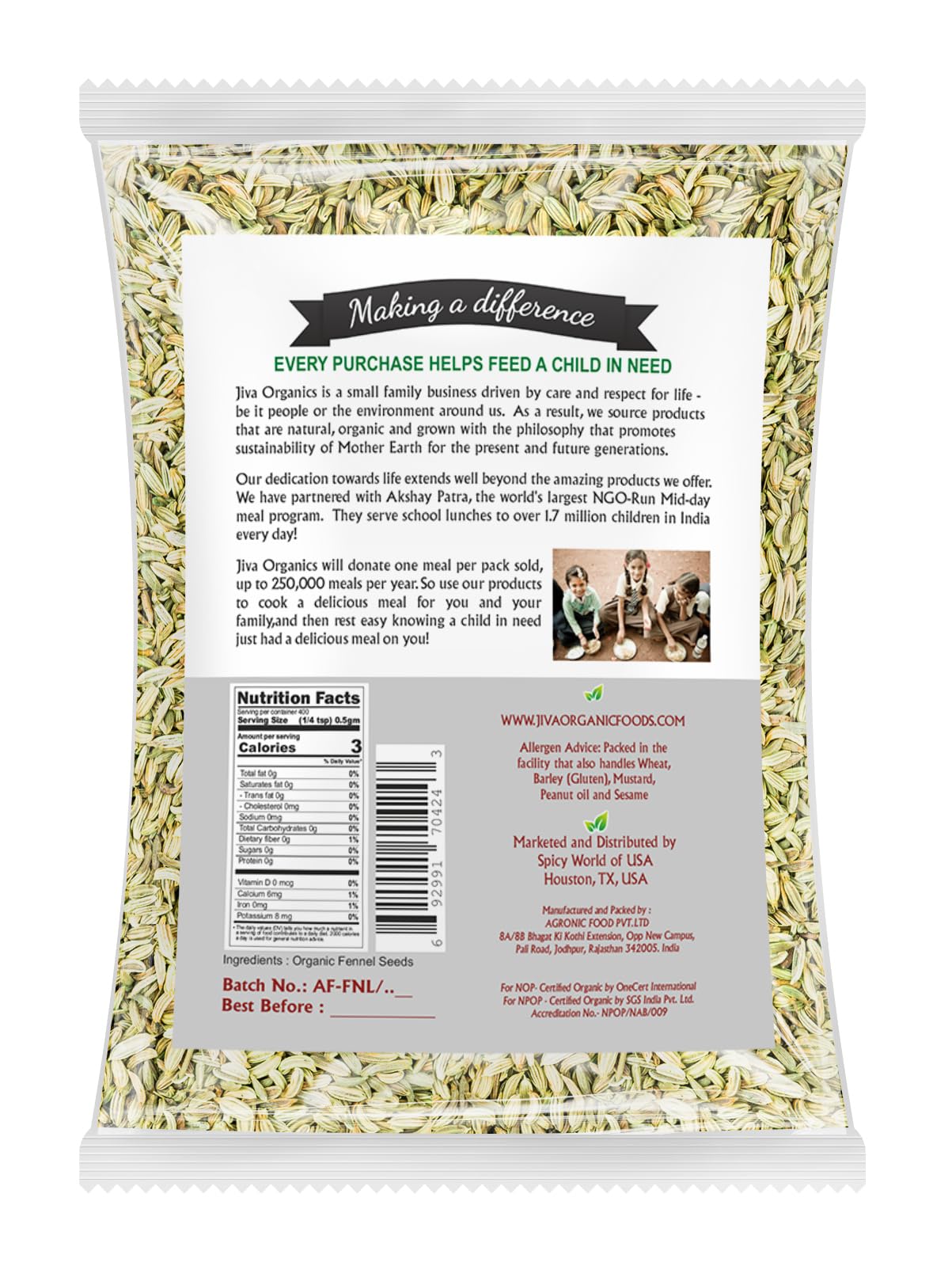 Jiva Organics fennel seeds for baking and seasoning versatility