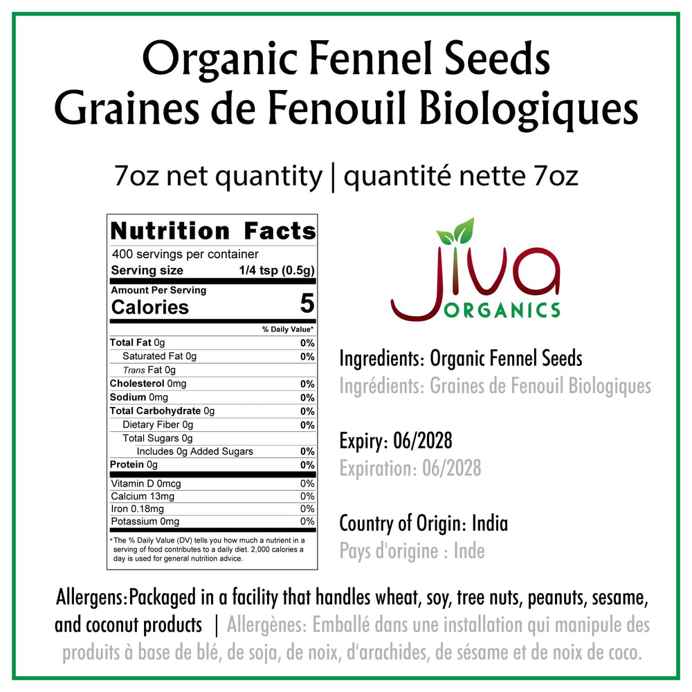 Jiva Organics fennel seeds closeup showing whole seeds