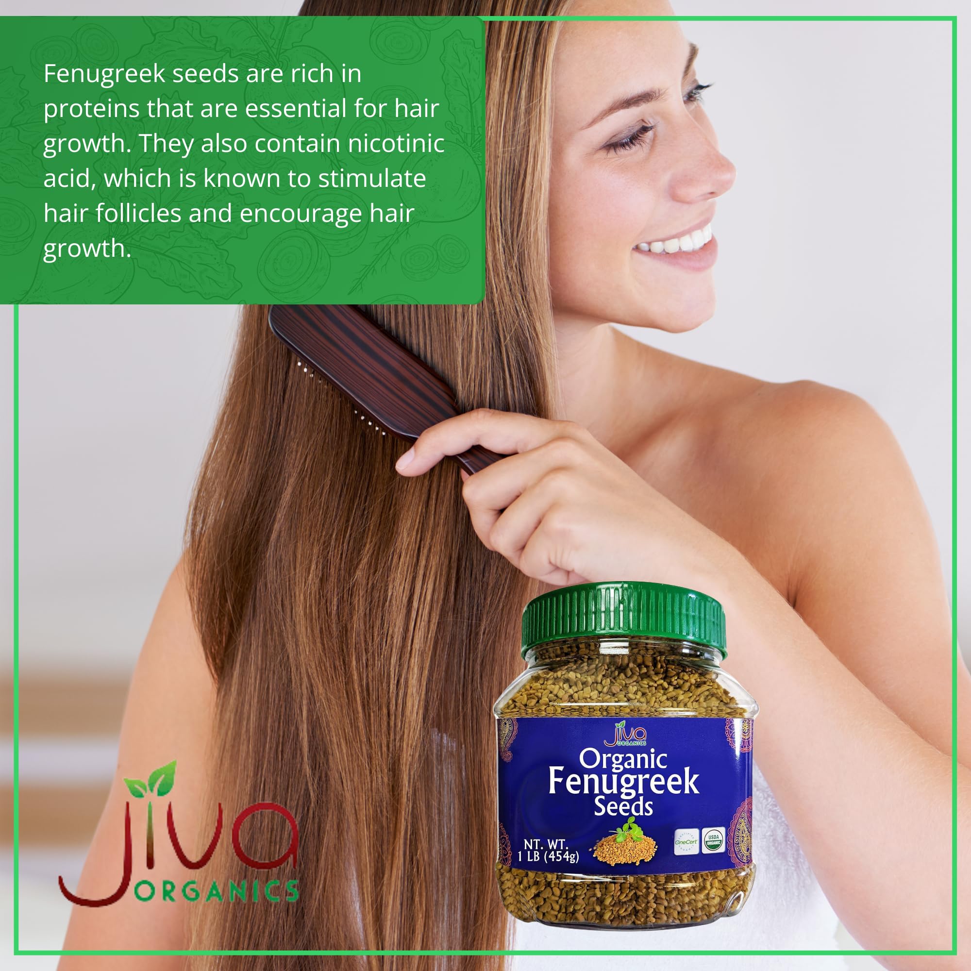 Jiva Organics organic label on fenugreek seeds jar.