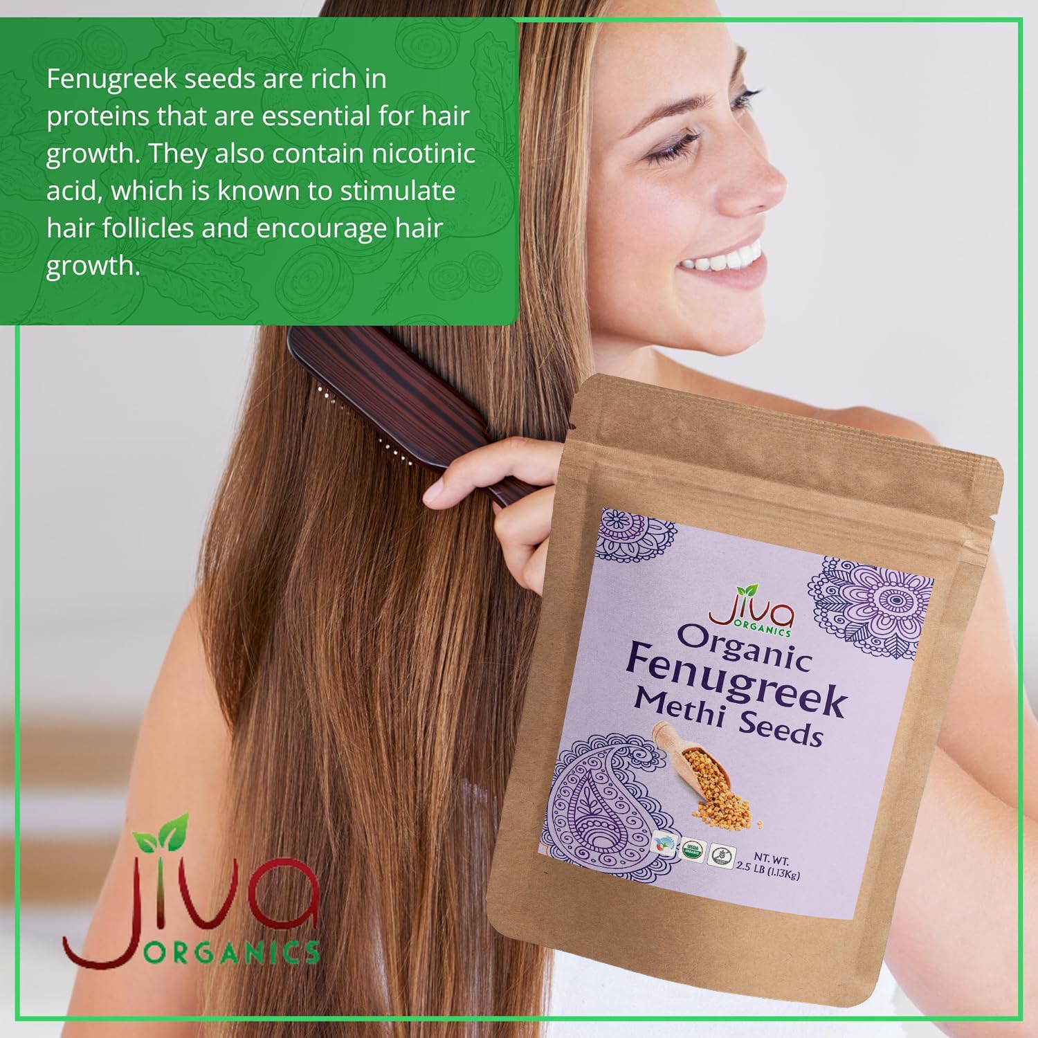 Jiva Organics fenugreek seeds aroma enhances spice blends and marinades.