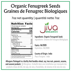 Jiva Organics fenugreek seeds 7oz bag highlighting all-natural, non-GMO pantry staple