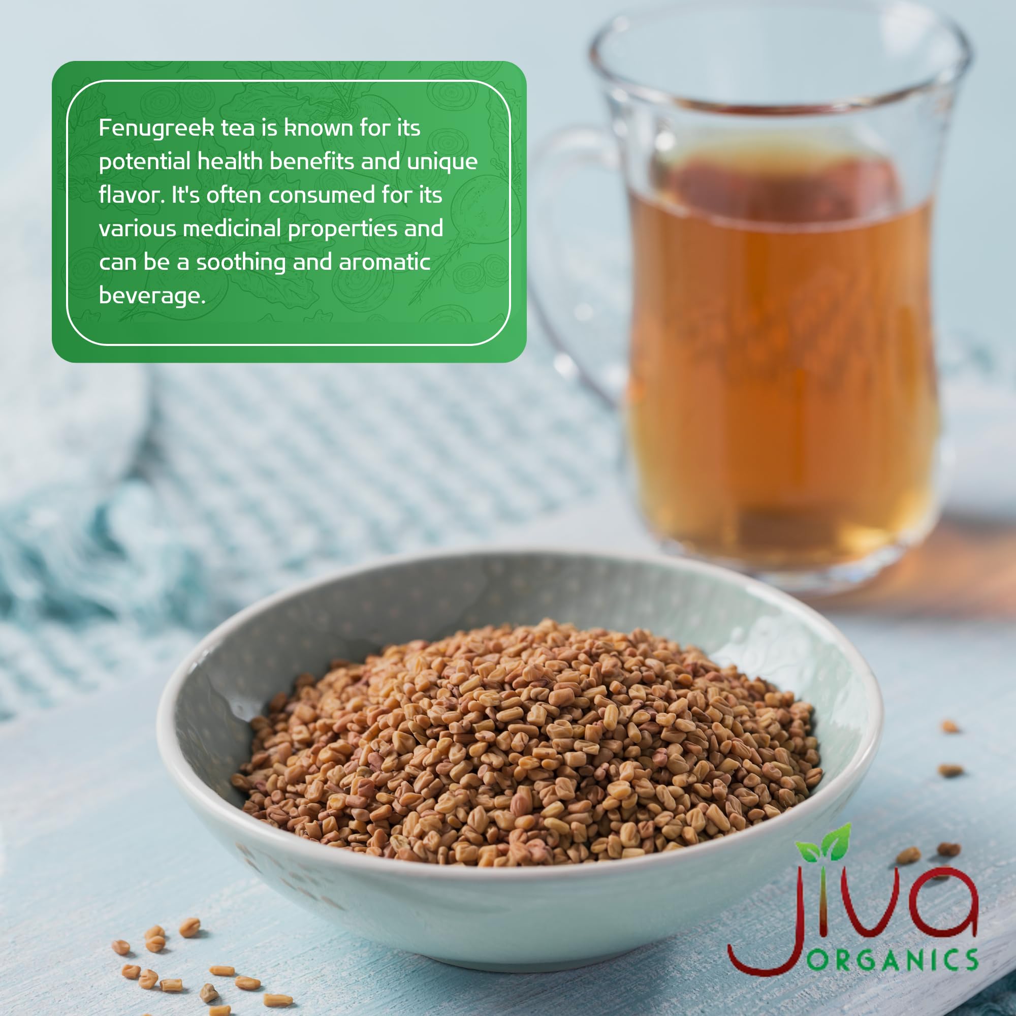 Jiva Organics fenugreek seeds for hair care and beauty routines.