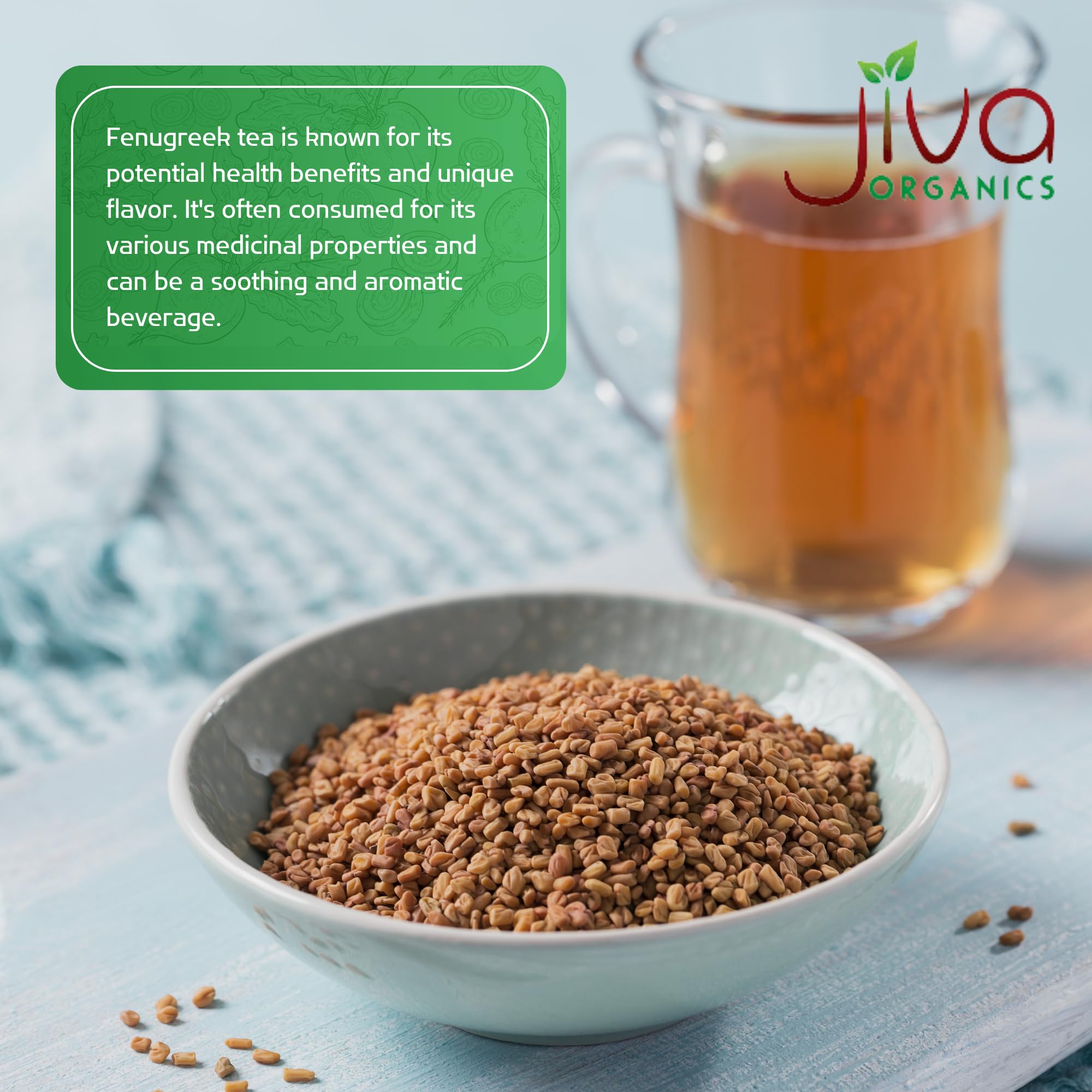 Fenugreek tea blend in cup for aromatic infusion