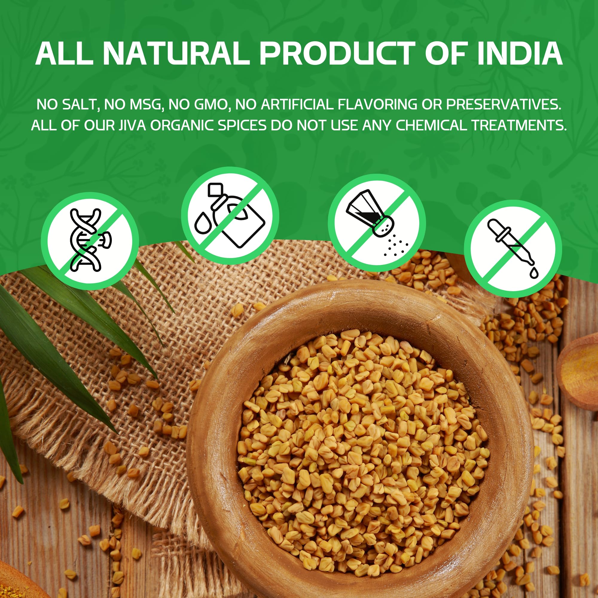 Jiva Organics fenugreek seeds for tea blends and aroma infusion.