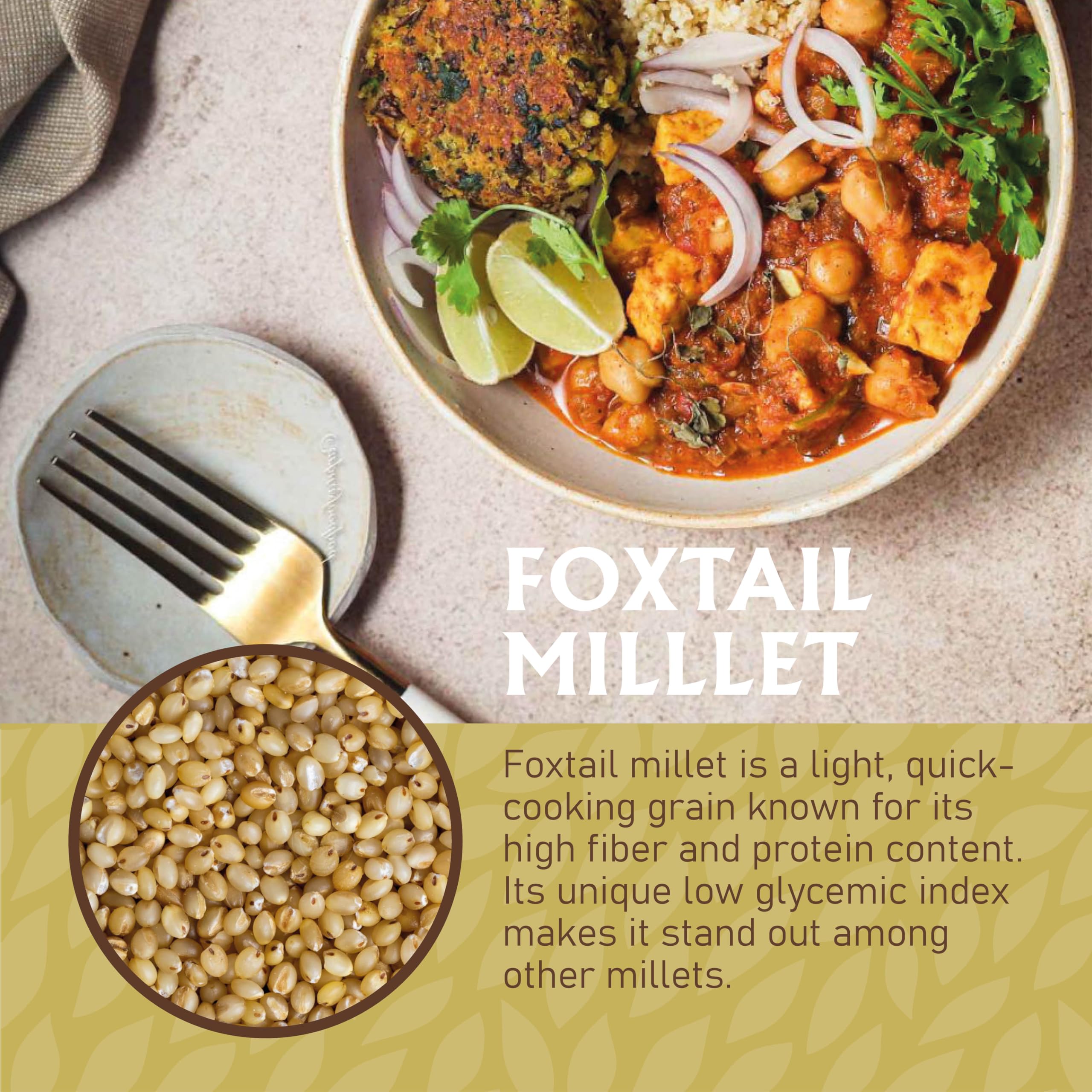 Cooking-ready millet pouch on kitchen counter conveys convenience and versatility