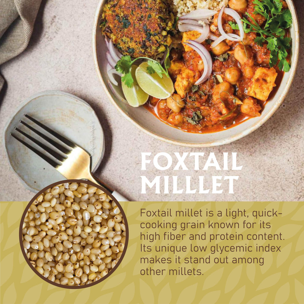 Cooking-ready millet pouch on kitchen counter conveys convenience and versatility