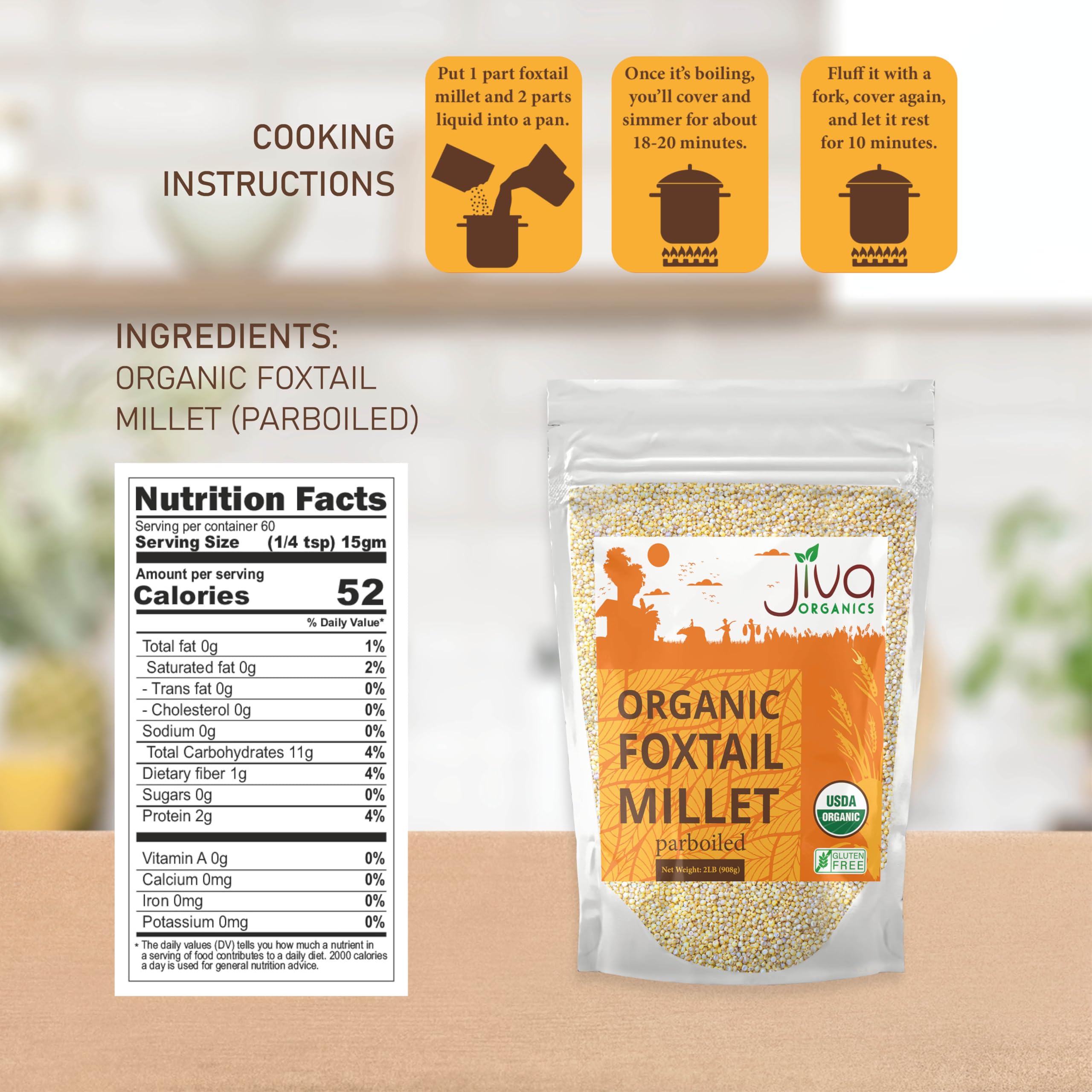 Jiva Organics Foxtail Millet pour bowl image, light texture ideal for quick meals