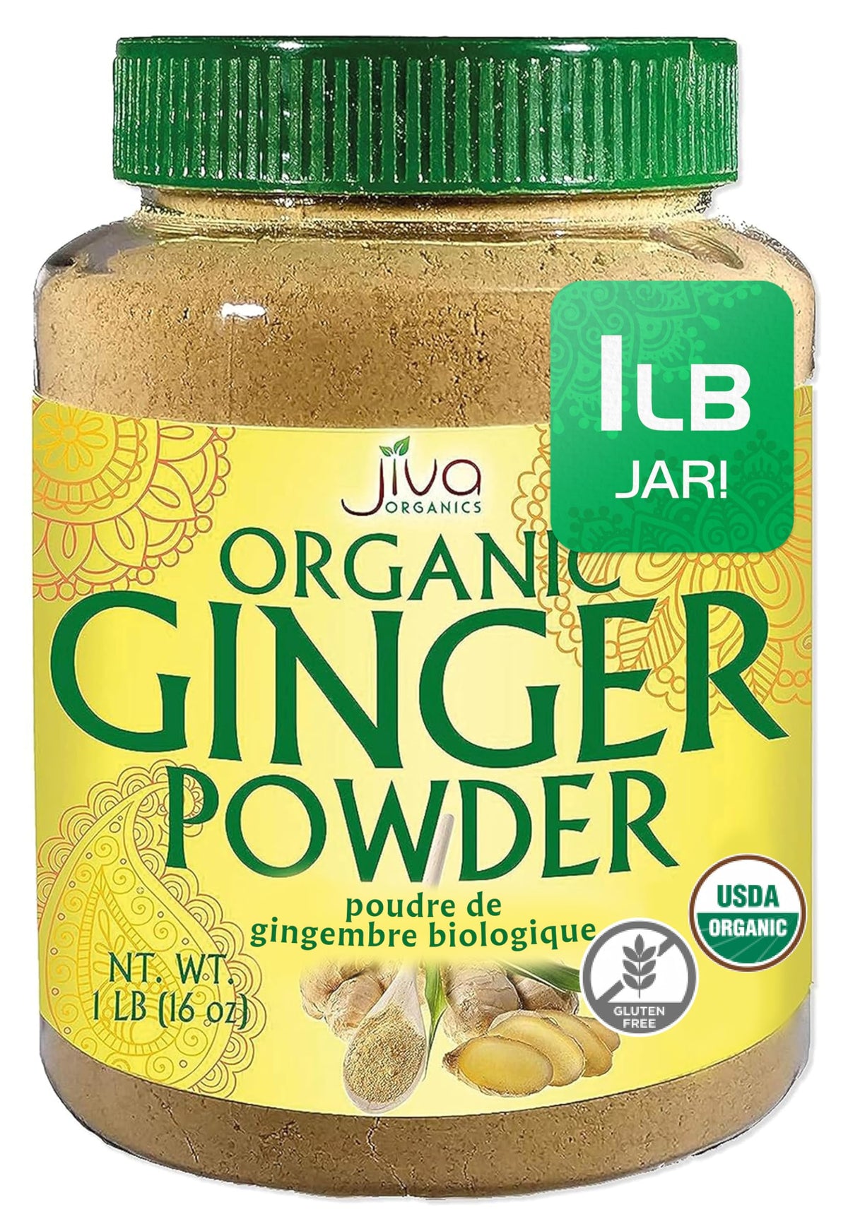 Jiva Organics ginger powder jar front view for cooking and baking