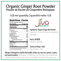 Jiva Organics ginger powder jar label closeup showing quality