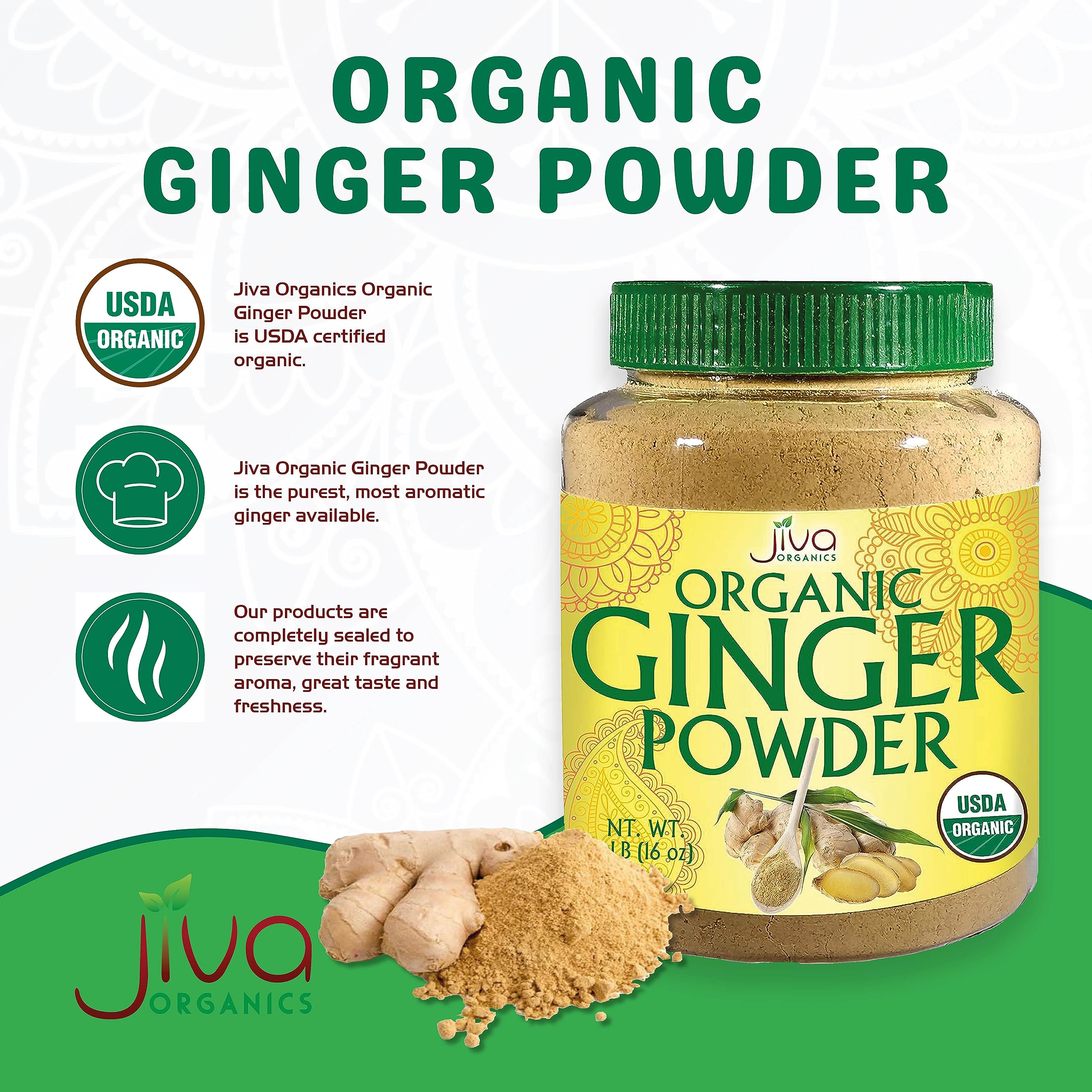 Jiva Organics ginger powder texture closeup for aromatic use