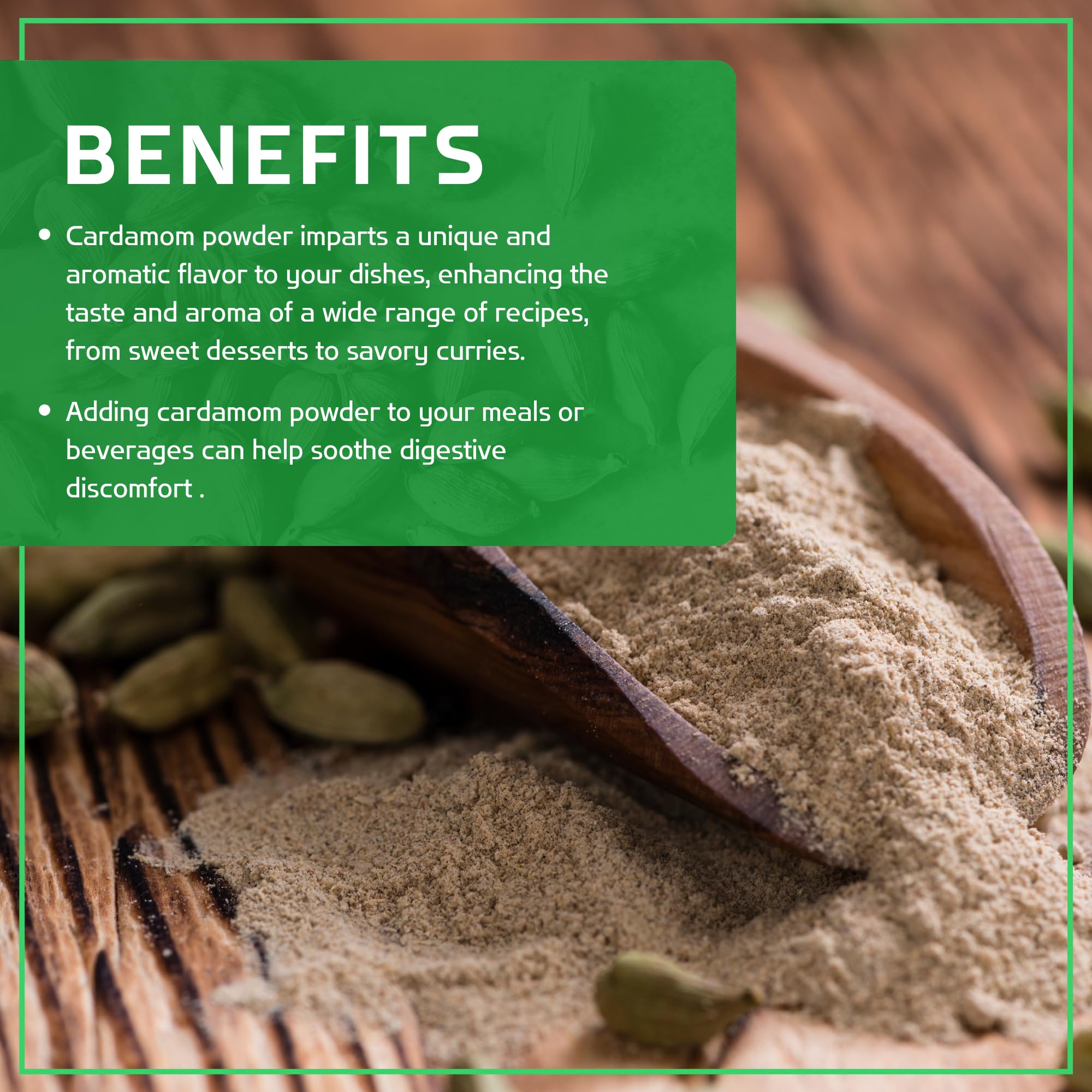 Jiva Organics ground cardamom powder packaging shows premium Indian spice quality.