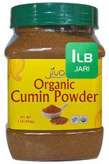 Jiva Organics ground cumin powder in a 1lb jar ready for flavorful meals.