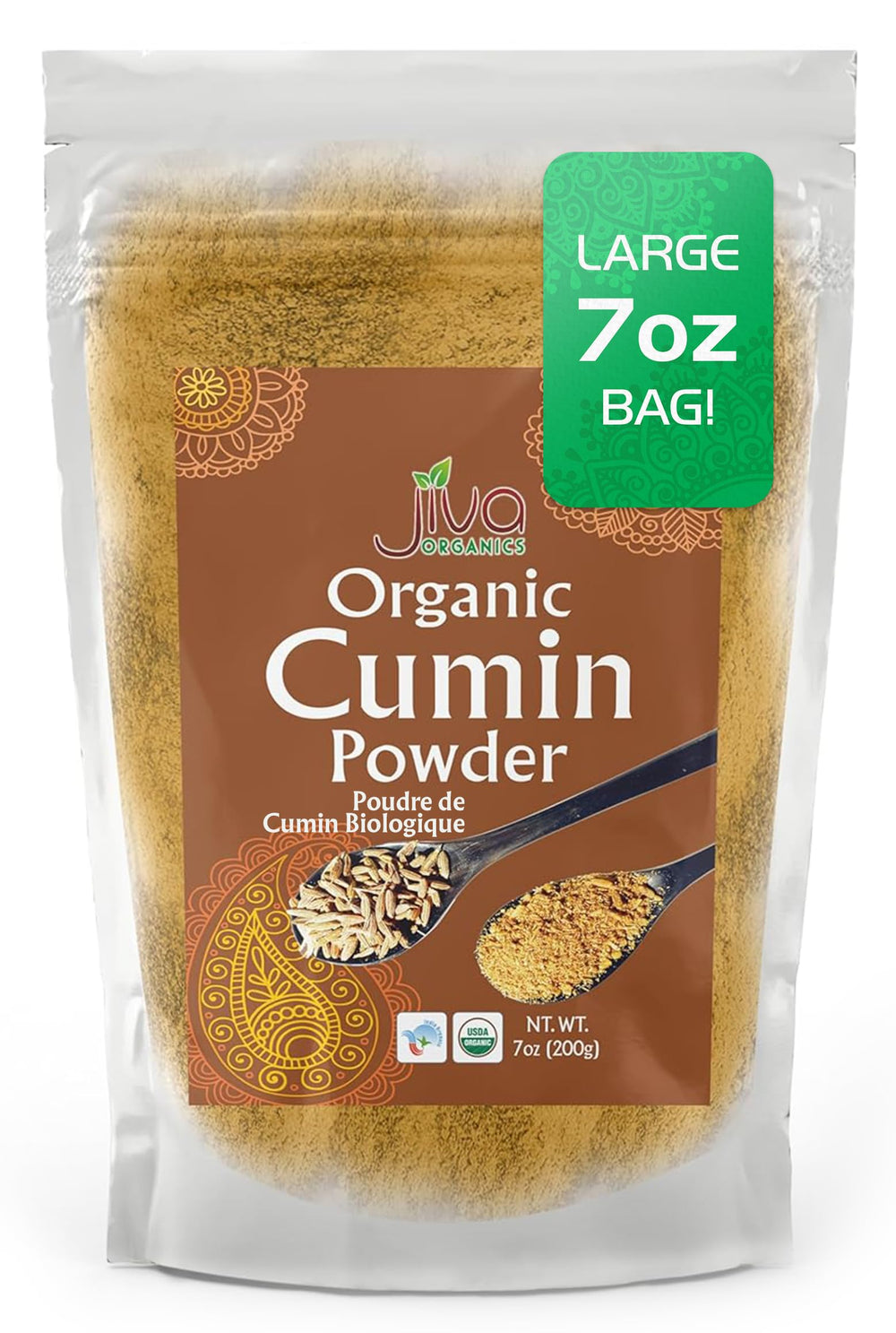 Jiva Organics ground cumin powder in a 7-ounce jar ready for cooking