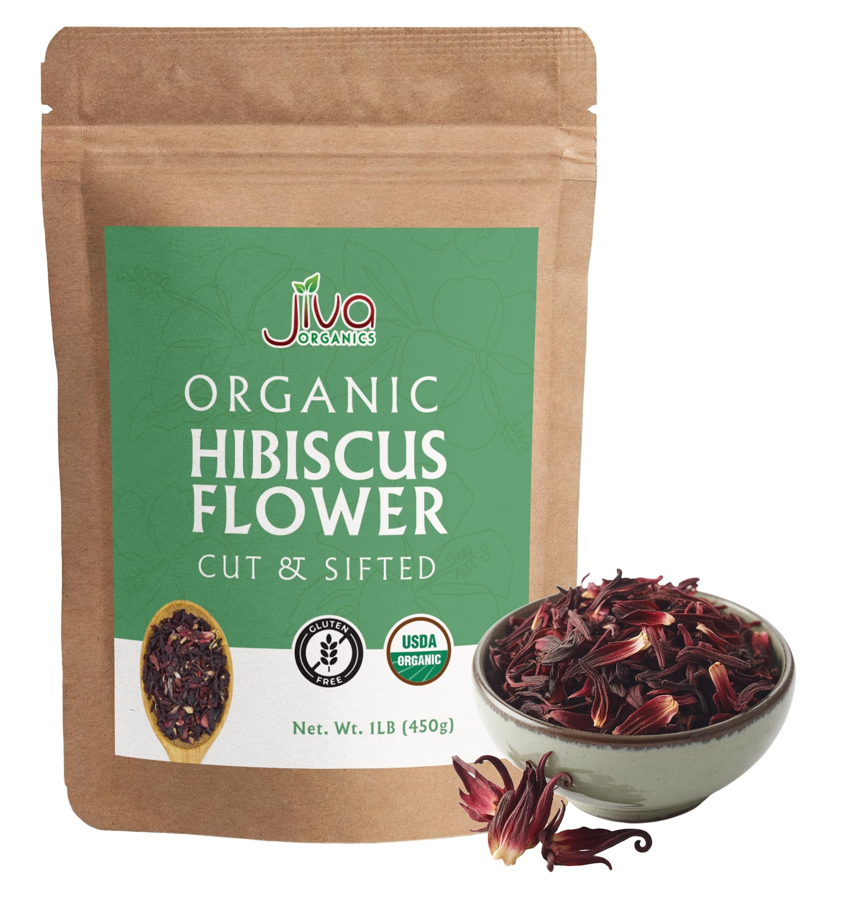 Jiva Organics hibiscus flowers bulk pack for teas and recipes.