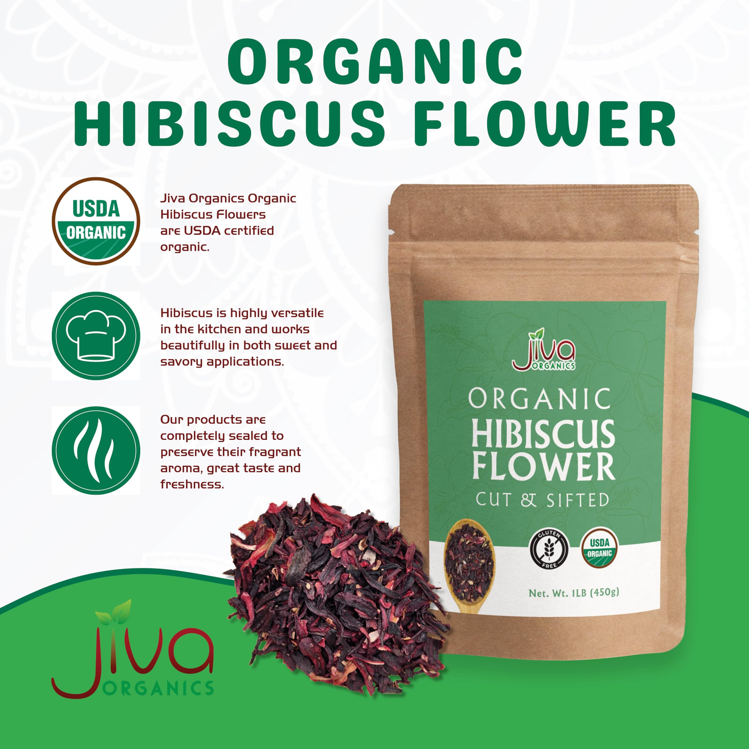 Jiva Organics hibiscus flowers are non-GMO and gluten-free.