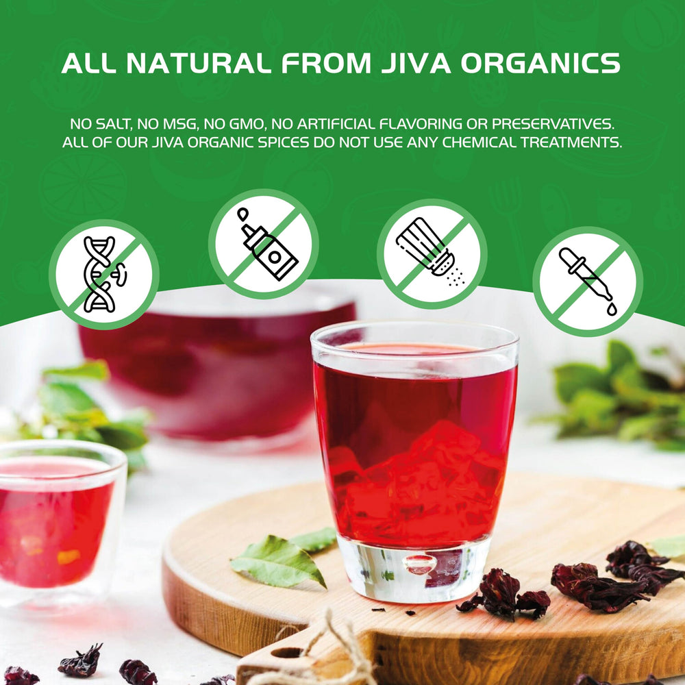 Jiva Organics hibiscus for caffeine-free tea blends and more.
