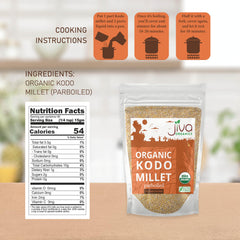 Packaging close-up of Jiva Organics Kodo Millet with organic seal