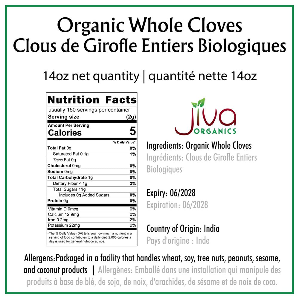 Jiva Organics cloves in kraft resealable bag keeps flavor ready for spice rack and cooking