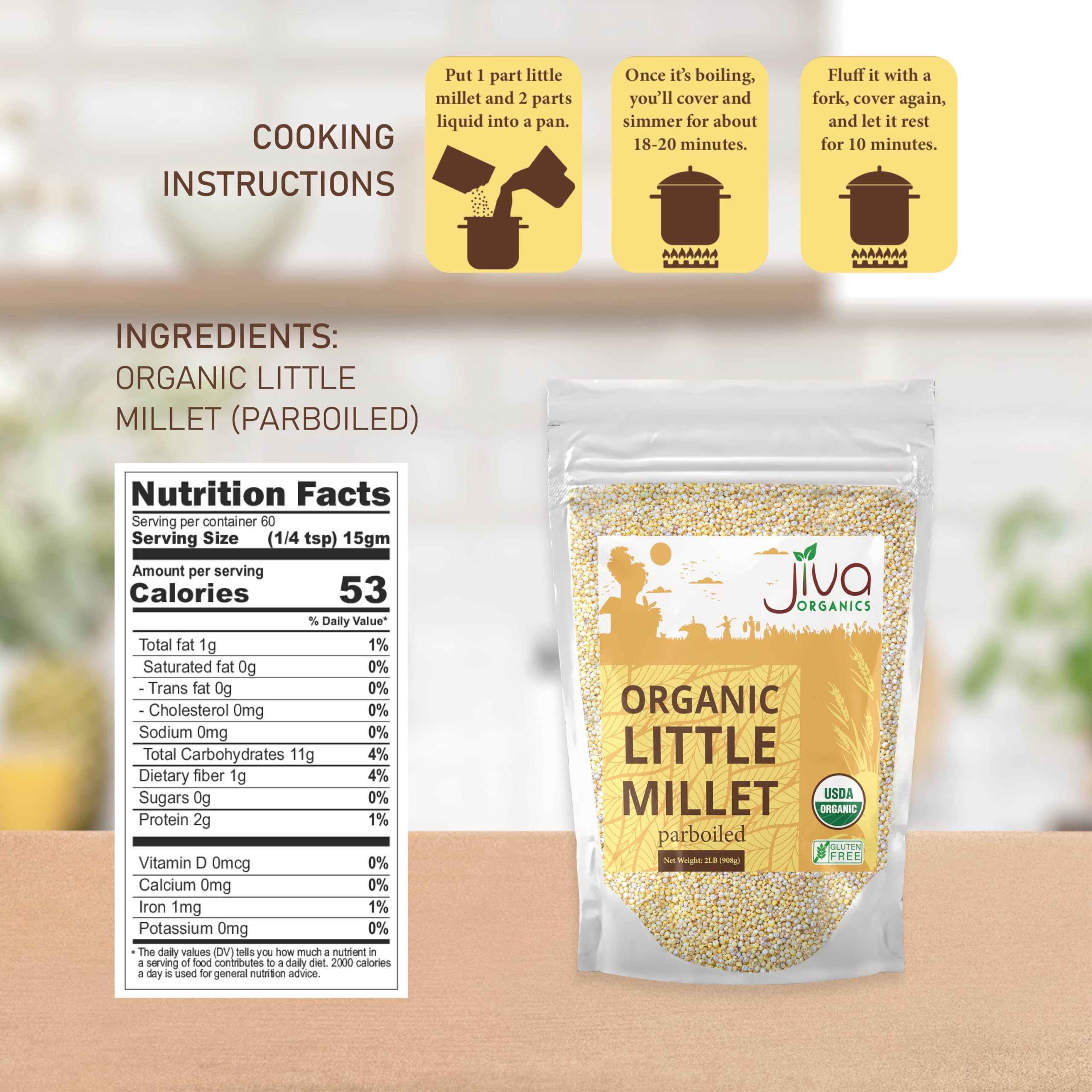 Dry Jiva Organics Little Millet grains show fiber-rich texture.