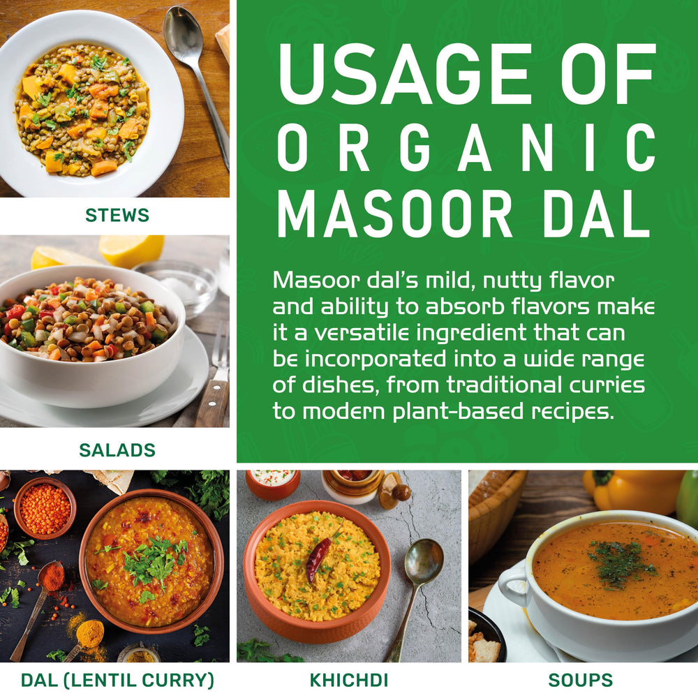Organic label on Jiva Organics Masoor Dal emphasizing non-GMO and natural farming.