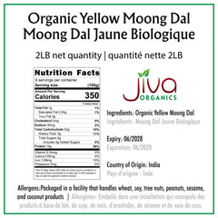 Jiva Organics Moong Dal yellow bag closeup—organic, non-GMO choice for dal at home.