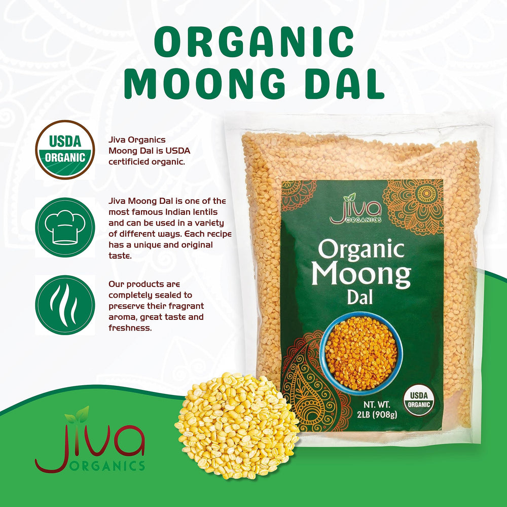 Jiva Organics Yellow Moong Dal in bowl—soft texture perfect for quick dal recipes.