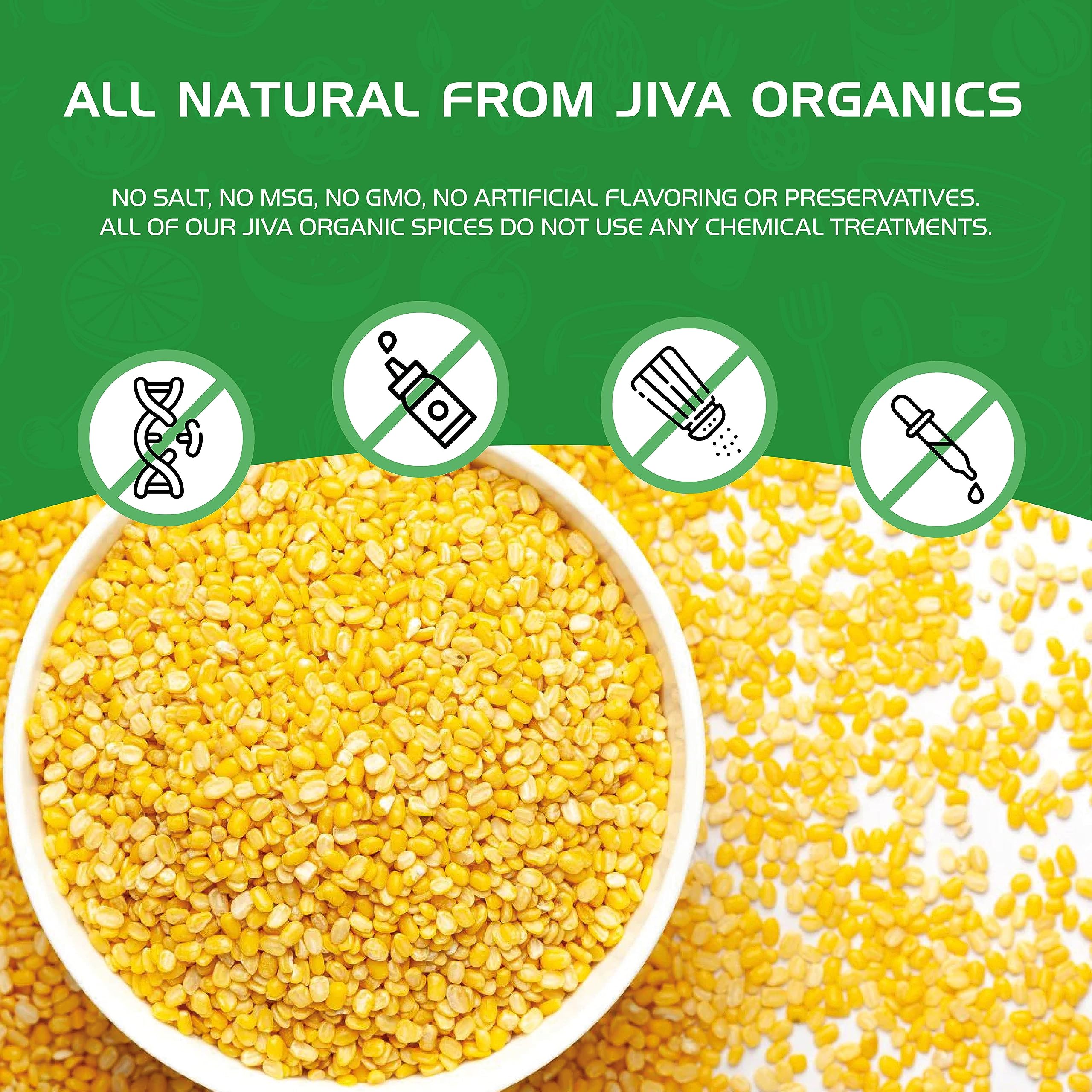 Jiva Organics Yellow Moong Dal organic certification badge—trustworthy plant protein.