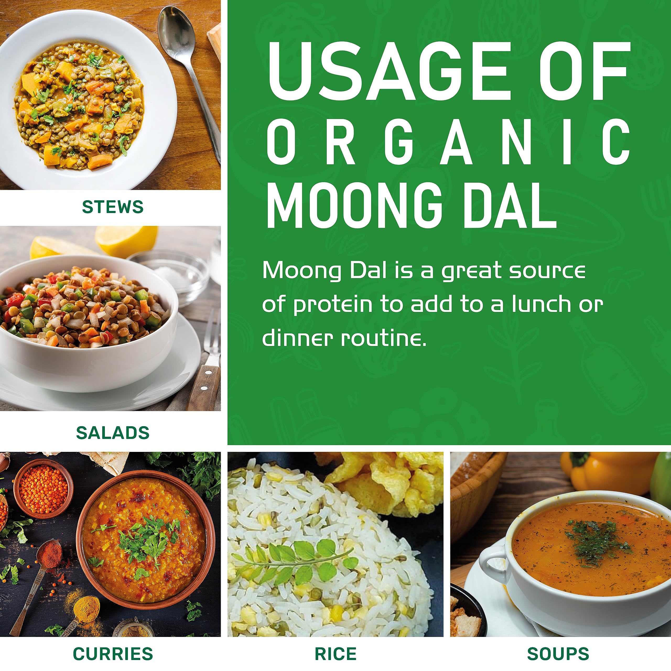 Jiva Organics Yellow Moong Dal on measuring spoon—quick-cooking legume for busy weeknights.