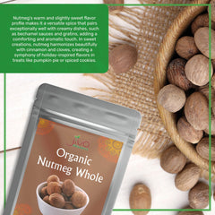 Jiva Organics Nutmeg aroma enhances warmth in dishes.