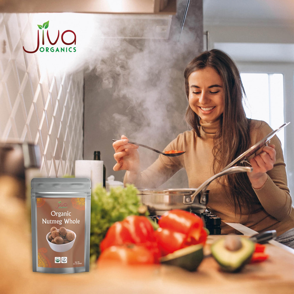 Jiva Organics Nutmeg in Sauce or Soup boosts flavor.