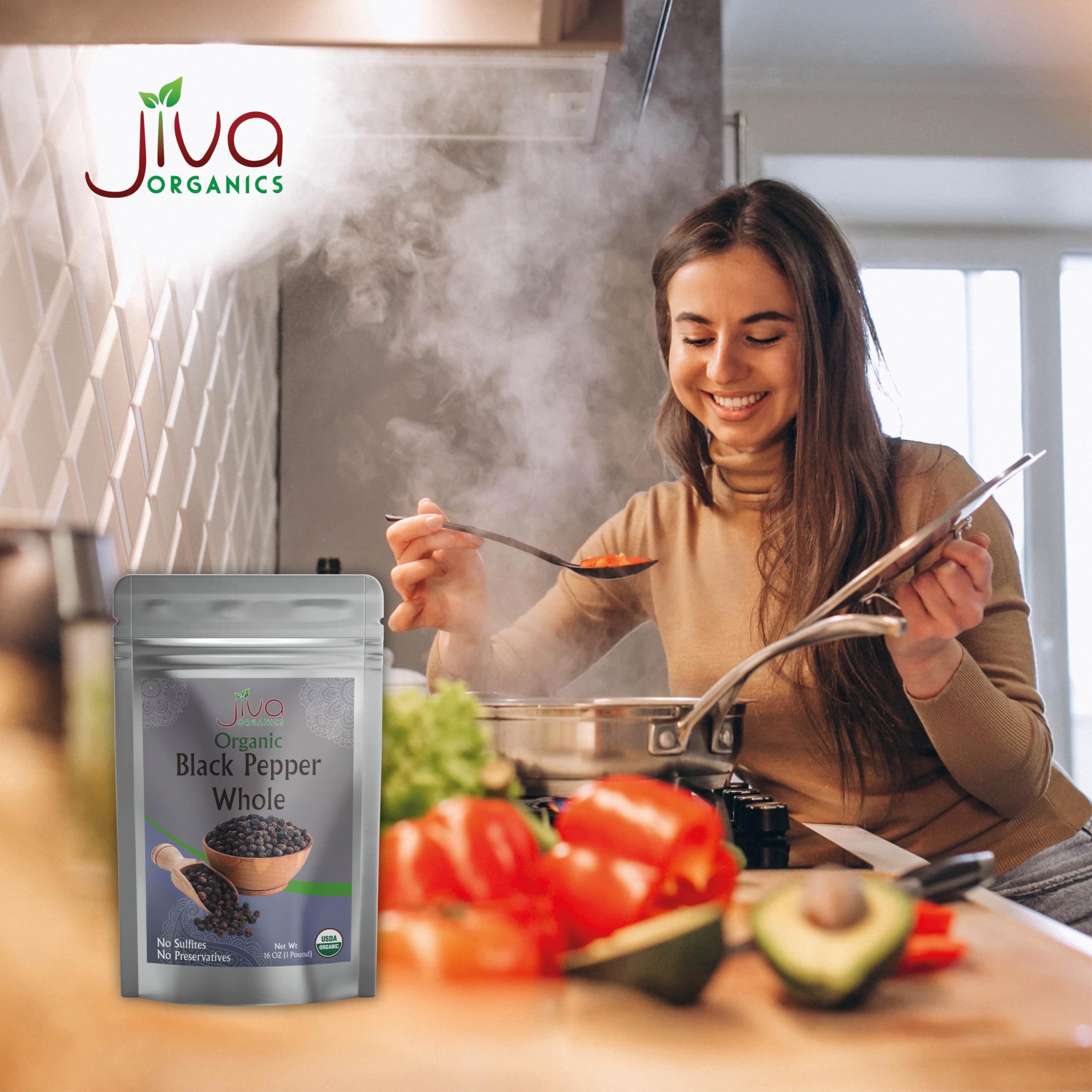 Jiva Organics ready-to-grind peppercorns ideal for spice blends.