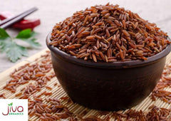 Jiva Organics red rice cooking steps show soaking and simmering for flavor.