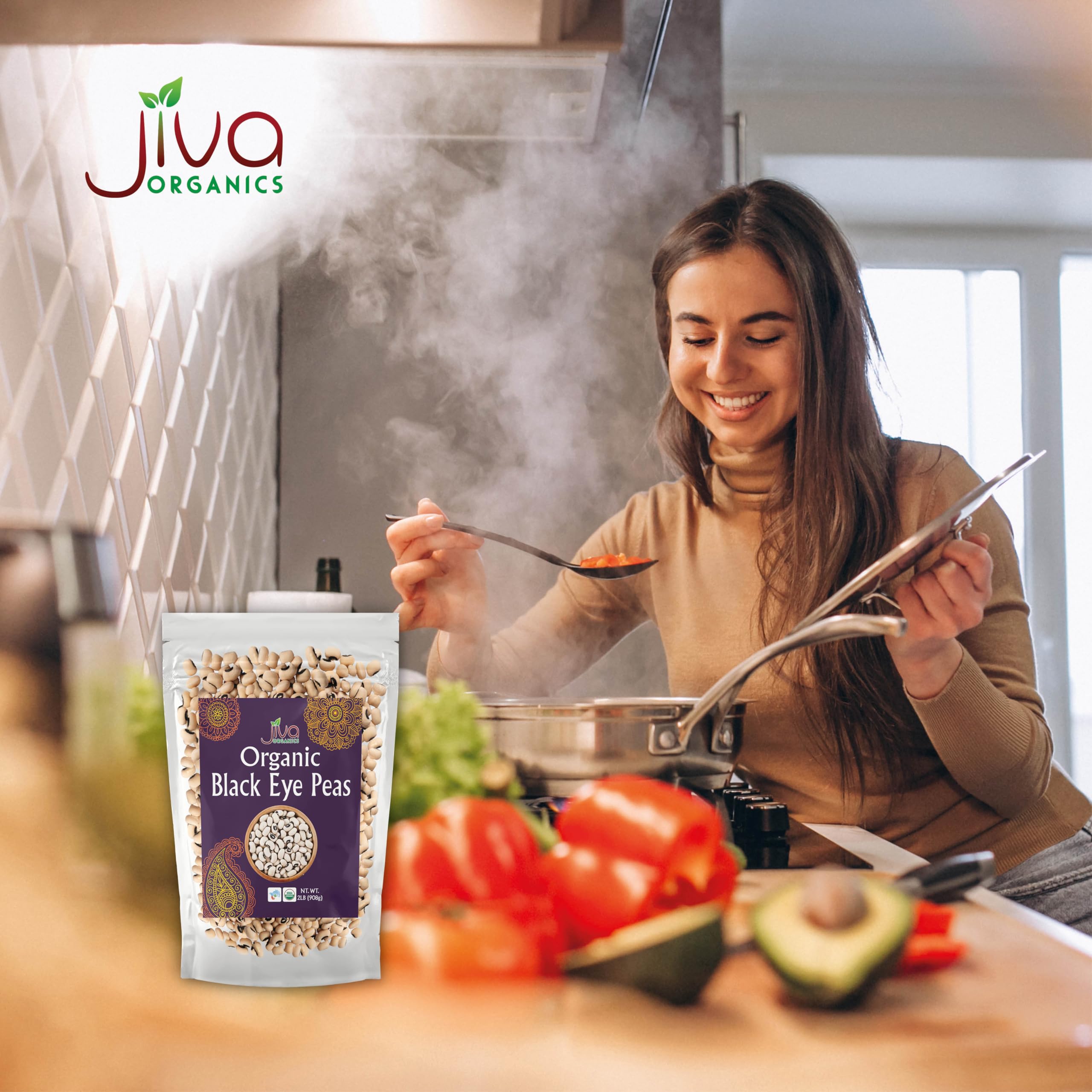 Jiva Organics resealable-bag freshness preserving beans.