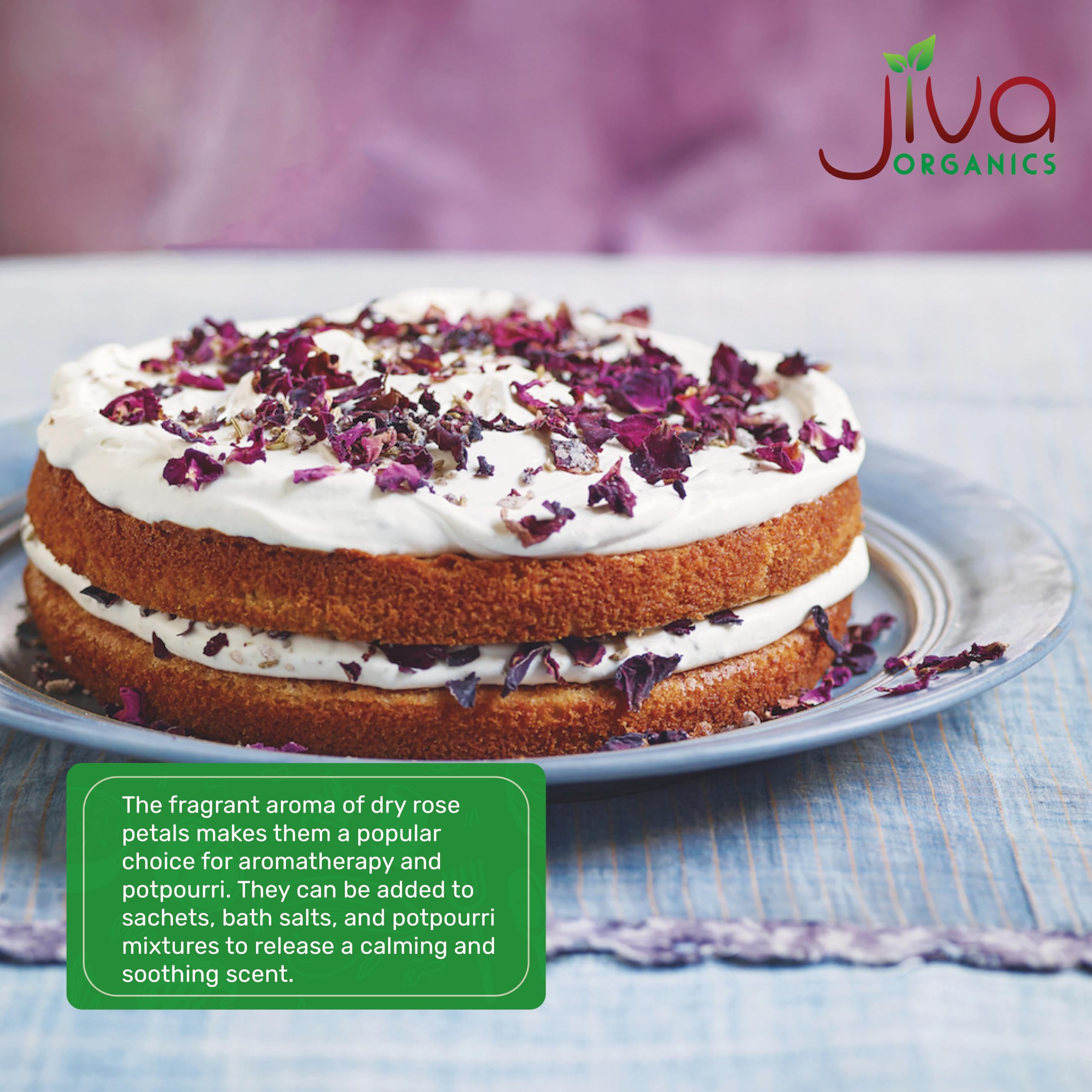 Jiva Organics rose petals as a baking ingredient for floral treats.