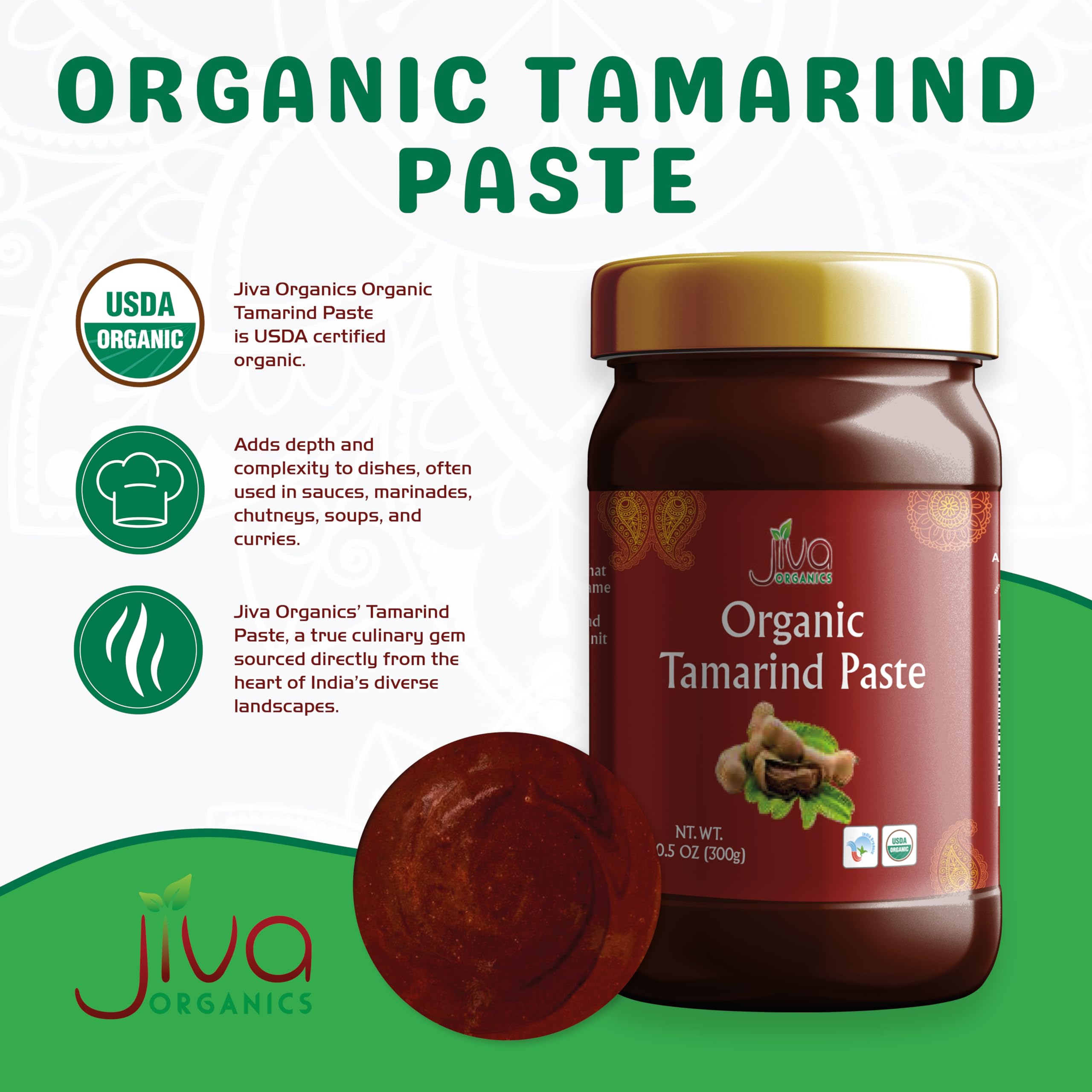 Jiva Organics Tamarind paste chutney bowl, ideal for sweet-sour Indian condiments.