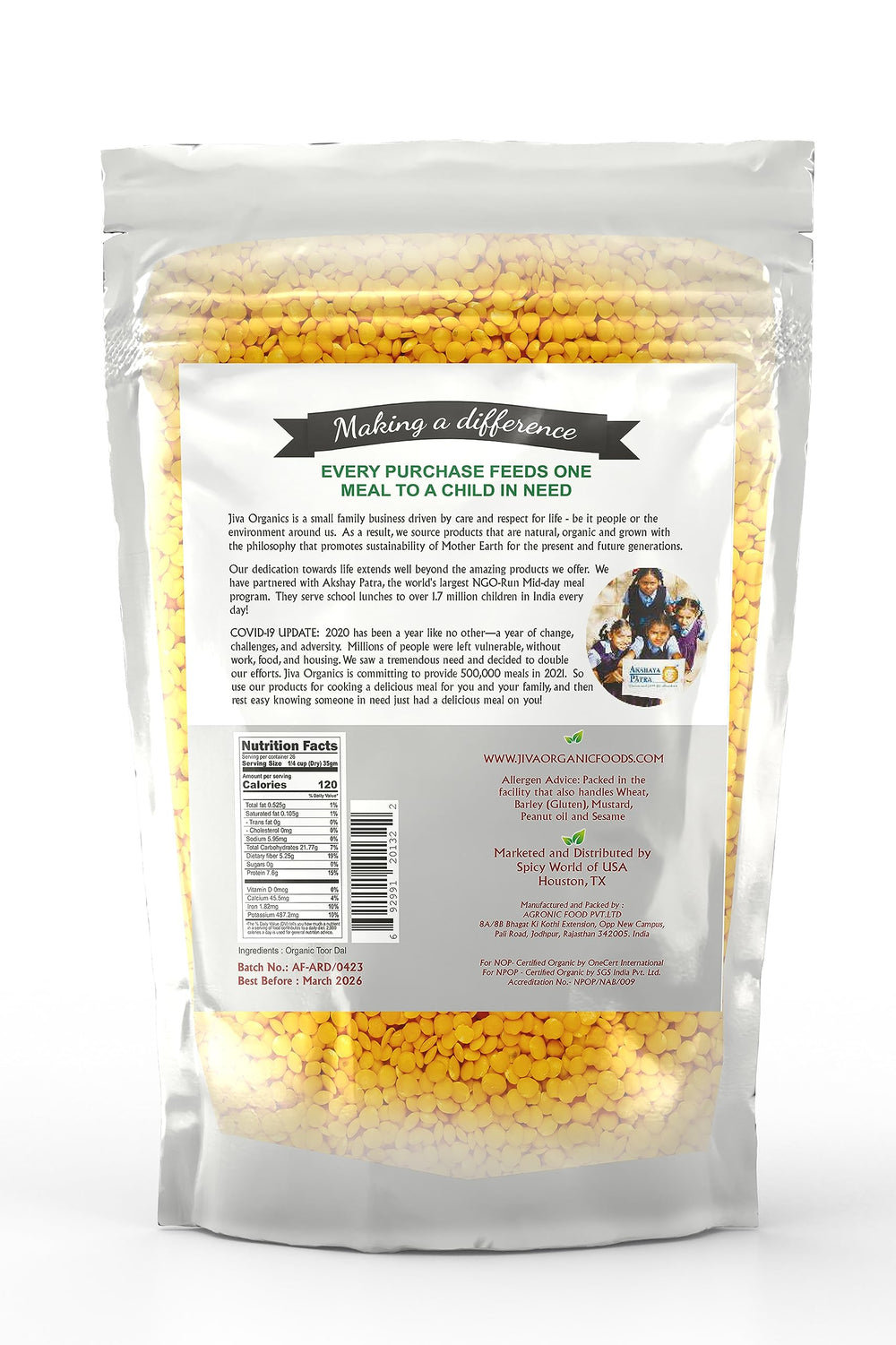 Donation badge and meals info reflecting Jiva Organics commitment
