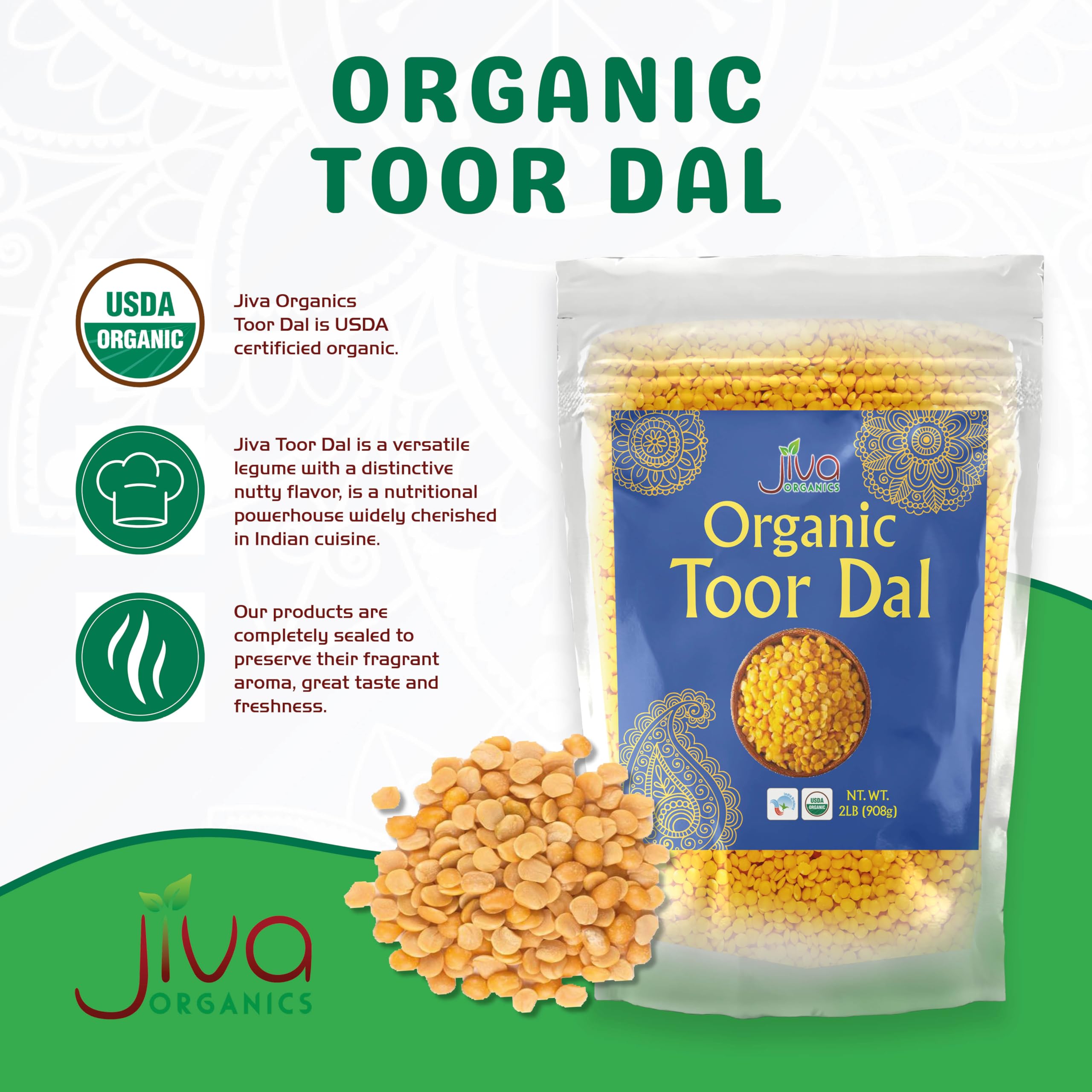 Dried Jiva Organics Toor Dal Kori lentils ready for soaking and simmering