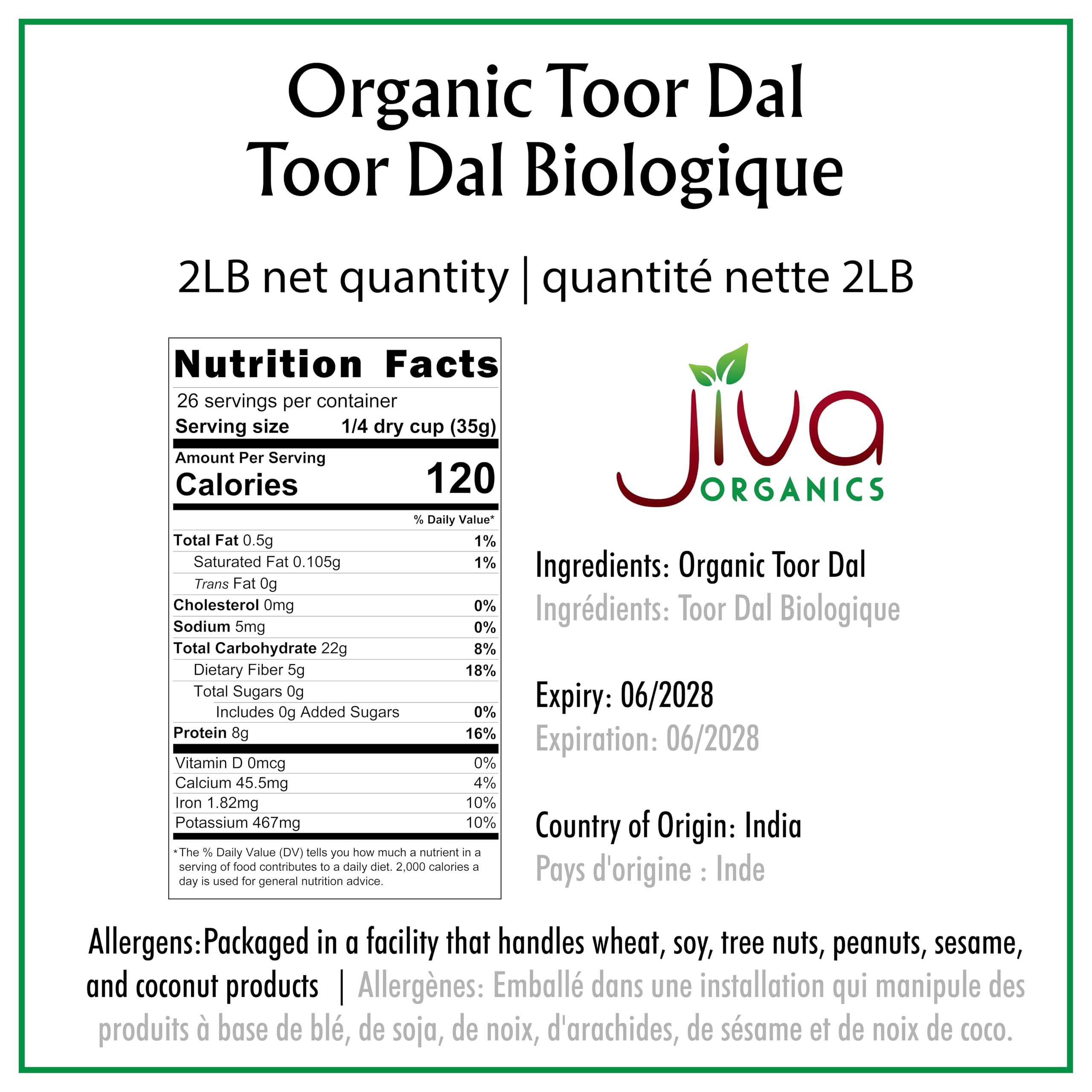 Close-up of Jiva Organics Toor Dal Kori packaging highlighting organic certification