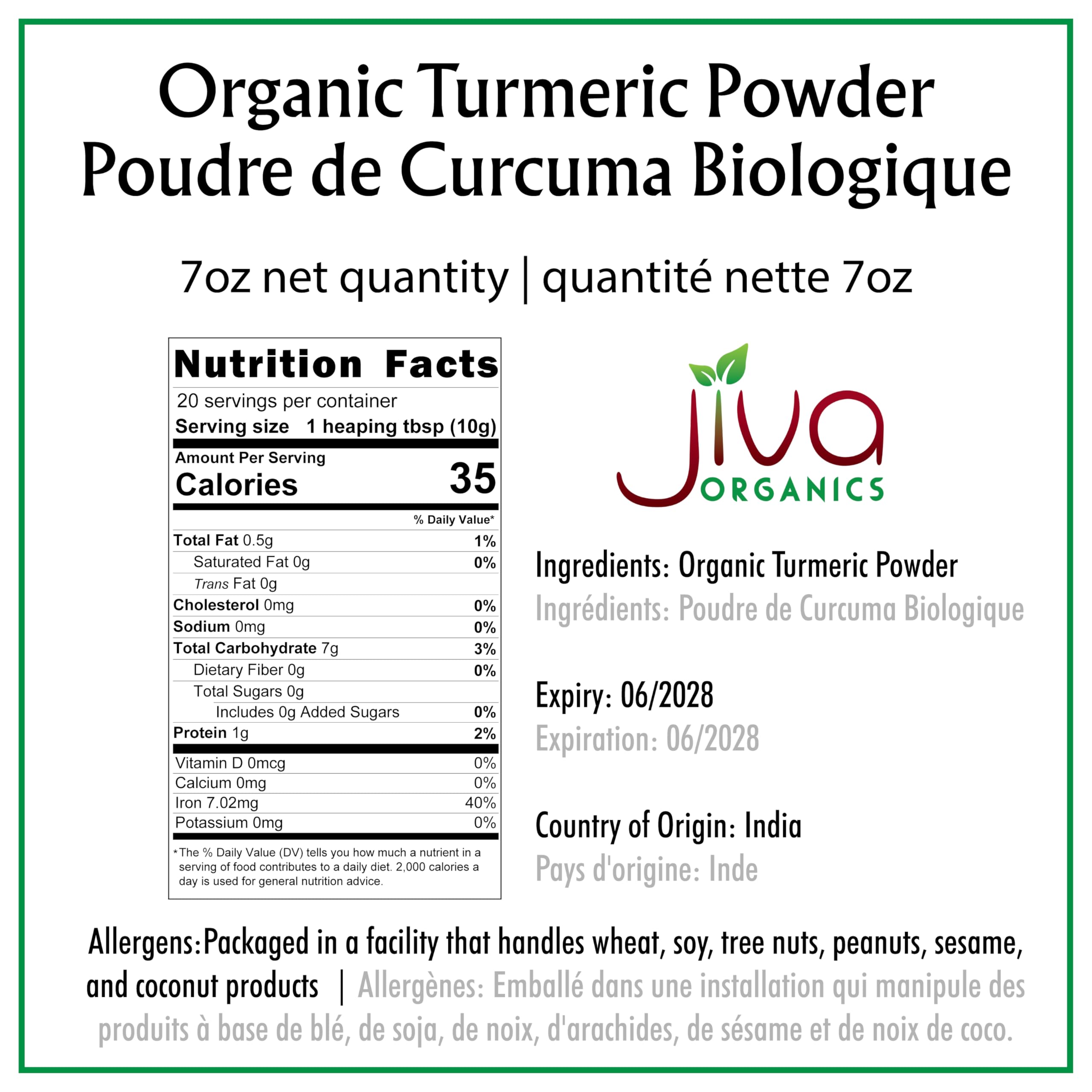 Jiva Organics turmeric powder with measuring spoon, easy to add to curries