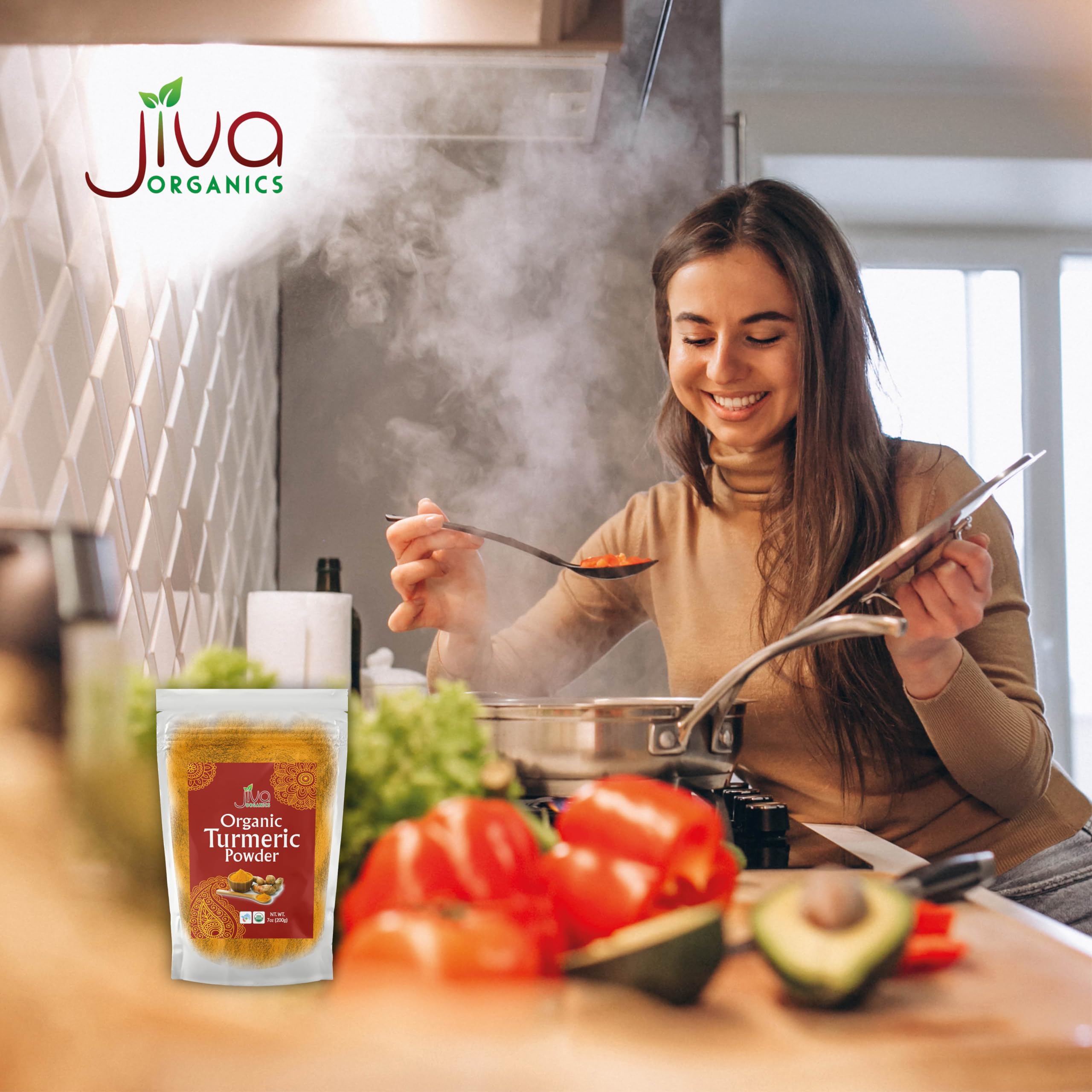 Jiva Organics turmeric powder ready for skin care routines and masks