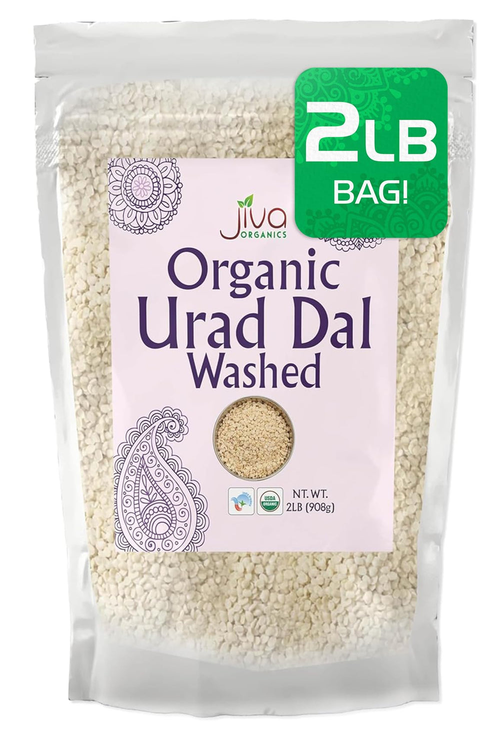 Jiva Organics Urad Dal bag front with new packaging highlighting freshness
