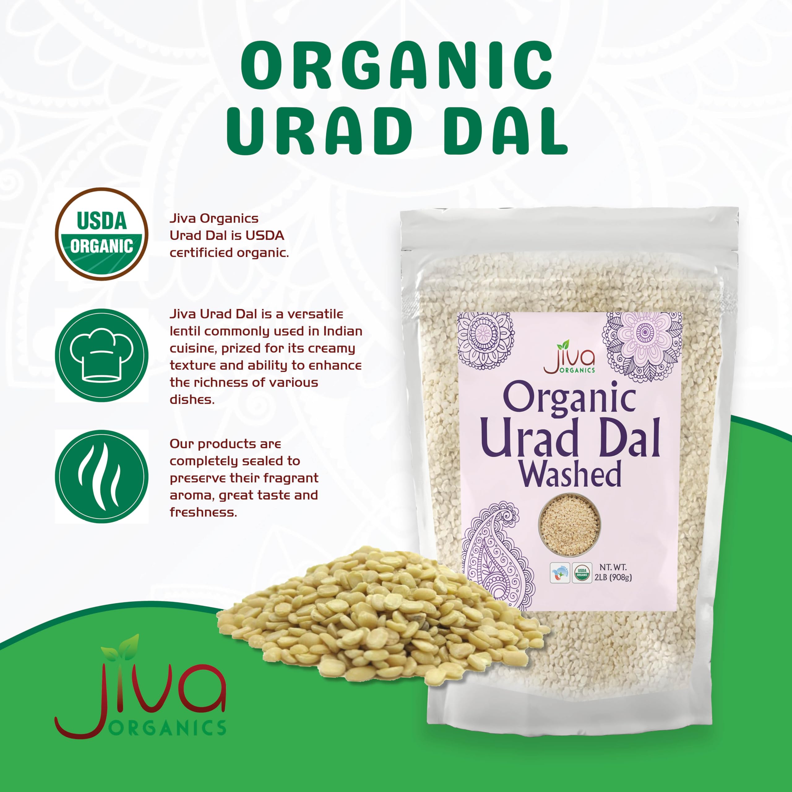 Closeup of Jiva Organics Urad Dal beans showing rich color